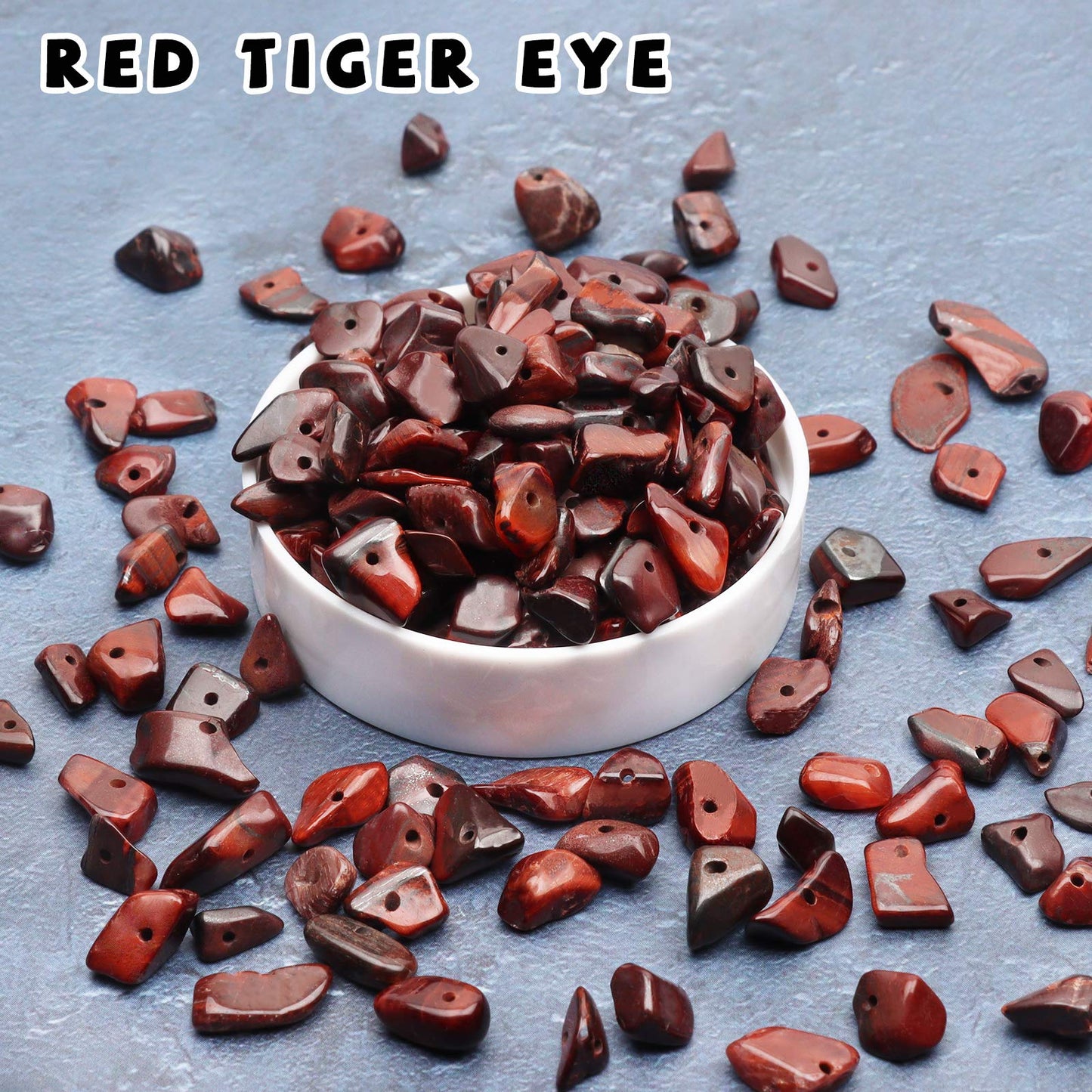 500 pcs Natural Chip Stone Beads, Red Tiger Eye 5-8 mm Irregular Gemstones Healing Crystal Loose Rocks Bead Hole Drilled for Jewelry Making Bracelet