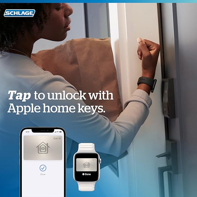 Schlage Encode Plus Smart Wi-Fi Lock for Front Door, Keyless Entry Deadbolt, Unlock with Apple Watch, Built-in WiFi and App Control, Easy Install, Alexa & Apple HomeKit Compatible, Aged Bronze