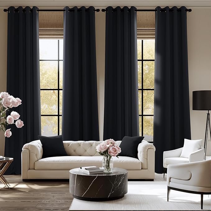 NICETOWN Blackout Curtains Grommet 2 Panels Black Drapes 95Inches Long
