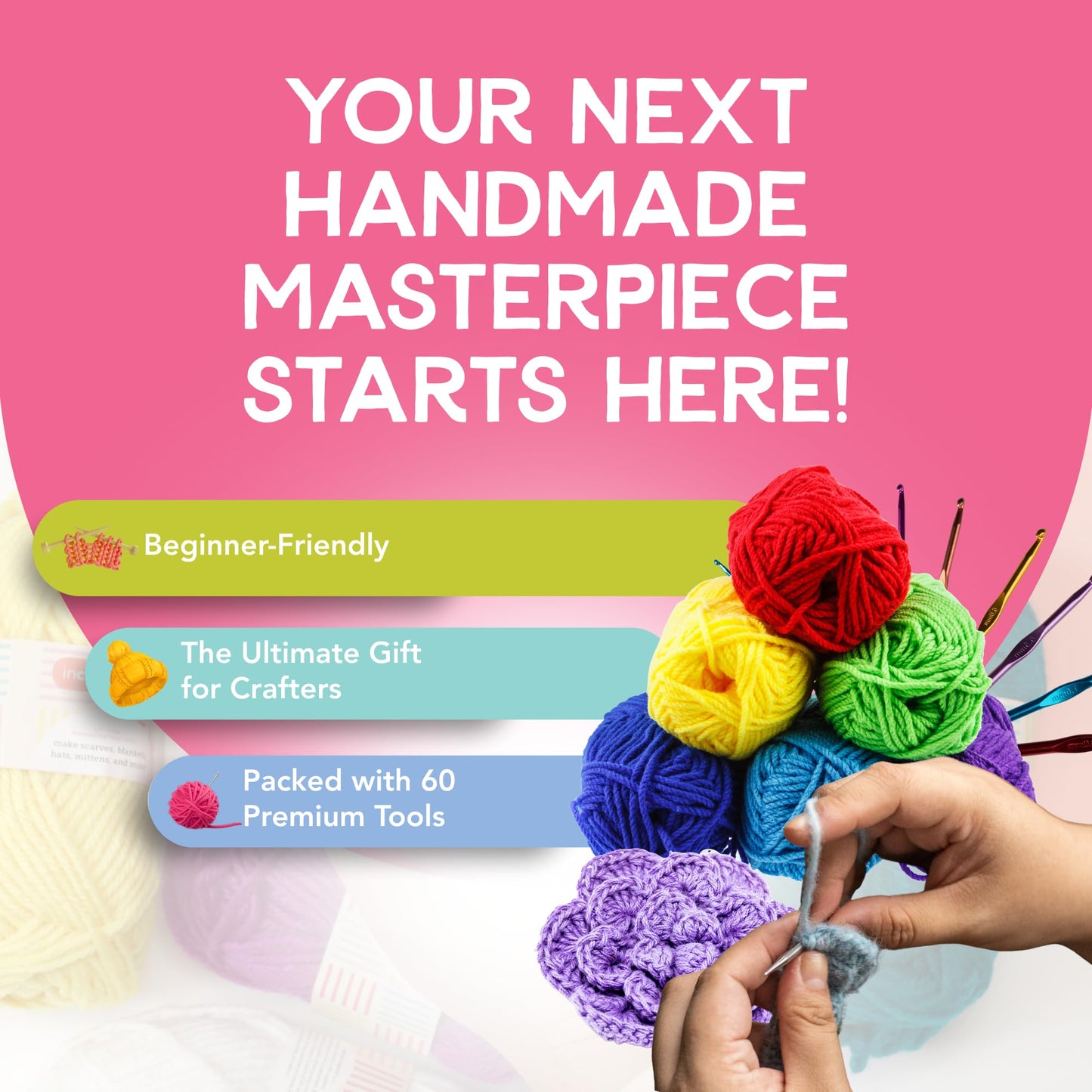 Incraftables Crochet Kit for Beginners – 85 Piece Beginner Crochet Kit for Adults & Kids with Yarn, Hooks, Accessories & Bonus Tote Bag Organizer – Learn to Crochet with Complete Starter Set