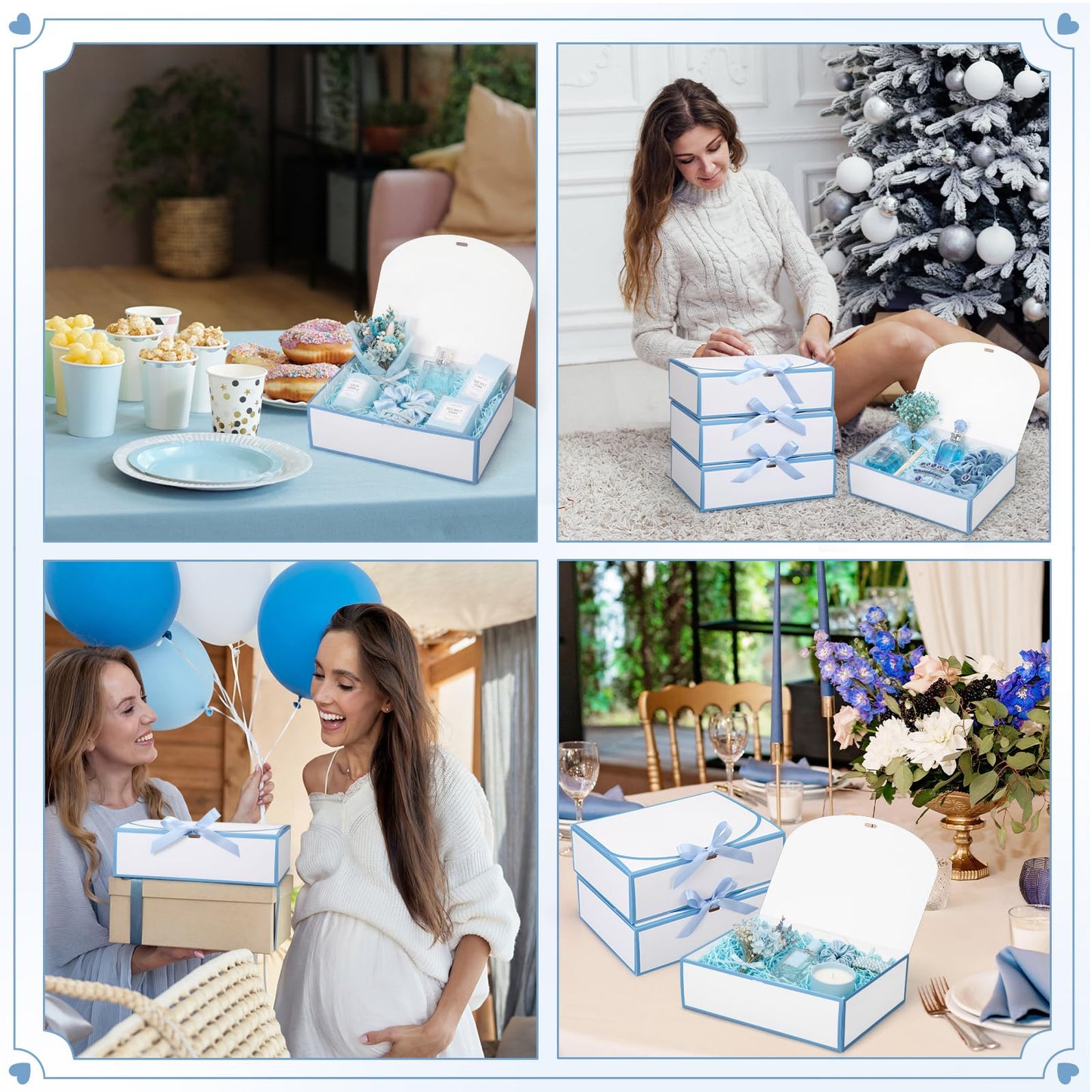 Silkfly 12 Pcs Bridesmaid Proposal Box with Ribbon, 10.6 x 8 x 3.15 Inch Gift Boxes with Lids Paper Gift Boxes for Wedding Baby Shower Birthday Party Present Packaging(White,Blue)