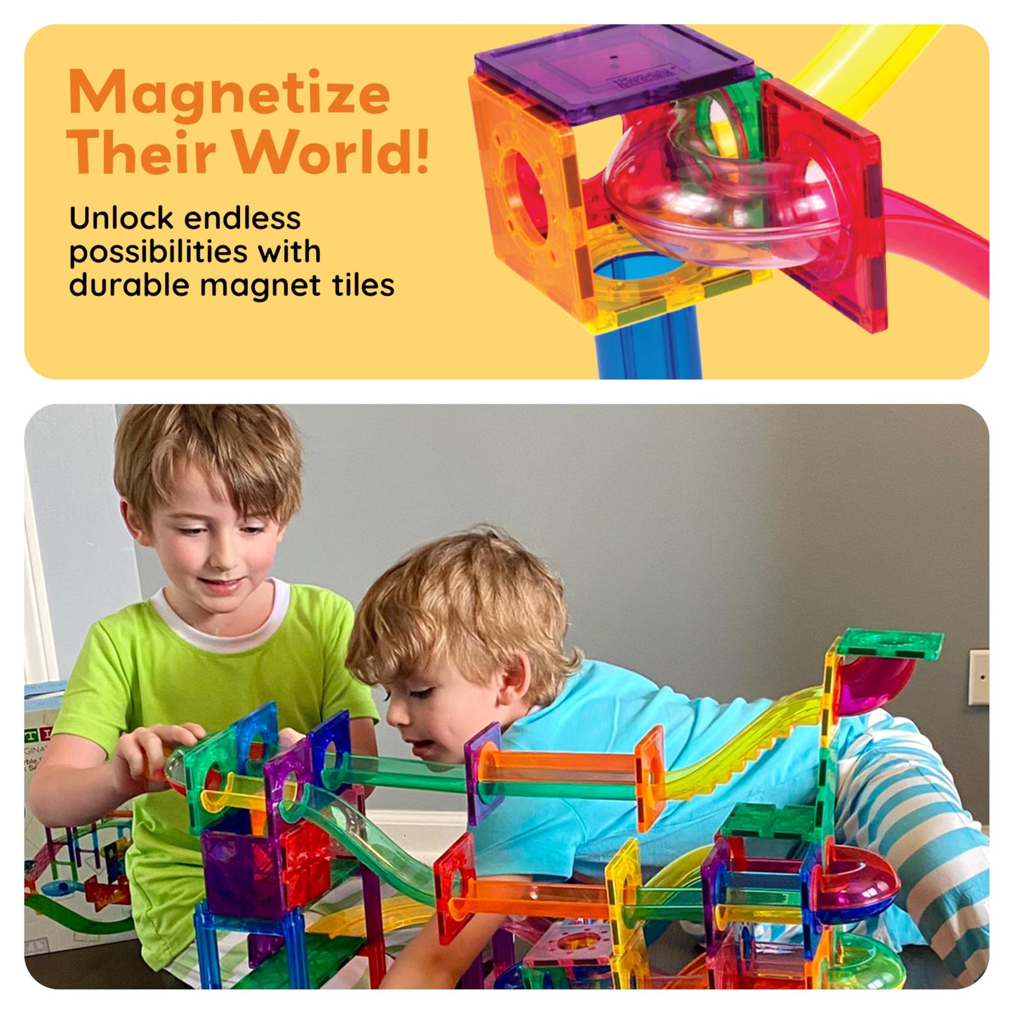 PicassoTiles 100pc Magnetic Marble Run Set with Racing Track Tiles Funnels Curved Slopes and Steel Balls for Kids STEM Construction Indoor Learning Toy that Promotes Focus and Problem Solving PTG100