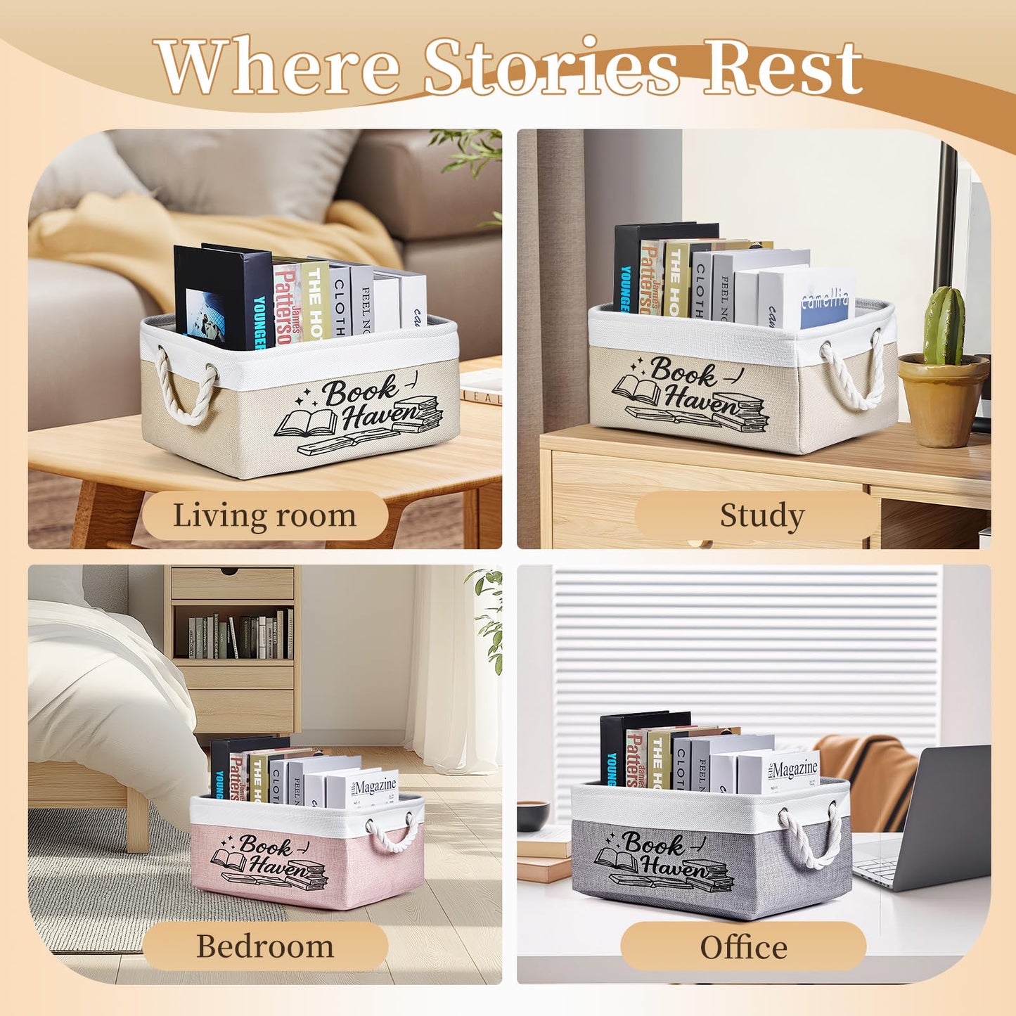 serinar Book Storage Basket for Book Lovers, Reading List Organizer Bin, Bookworm Gift, Book Accessories for Students, Teachers, and Book Club Members