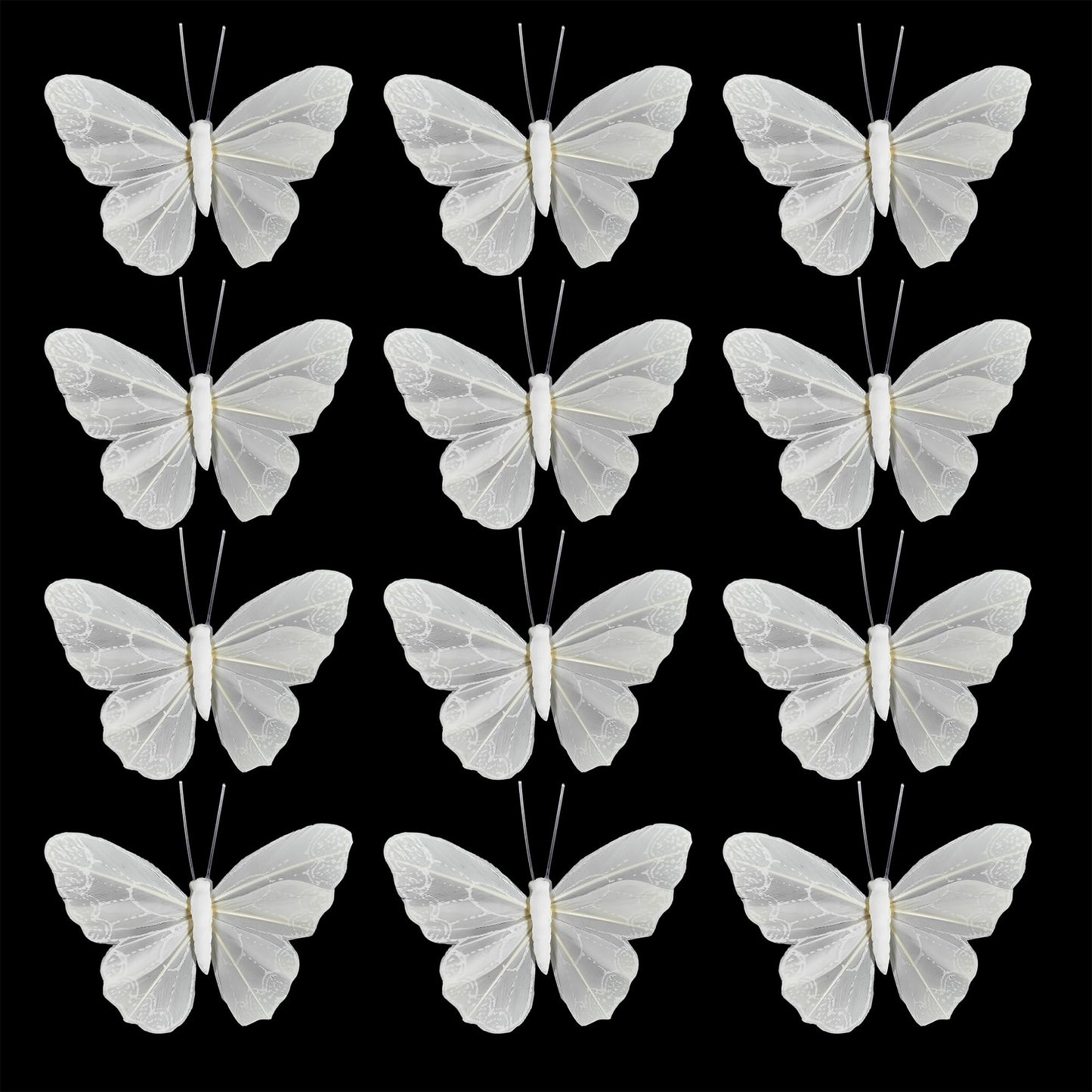 YCHTEWY- Feather Butterfly Decorations Set of 12 pcs White Craft Butterflies on Wire .Party Spring Home Decor Floral Pics…