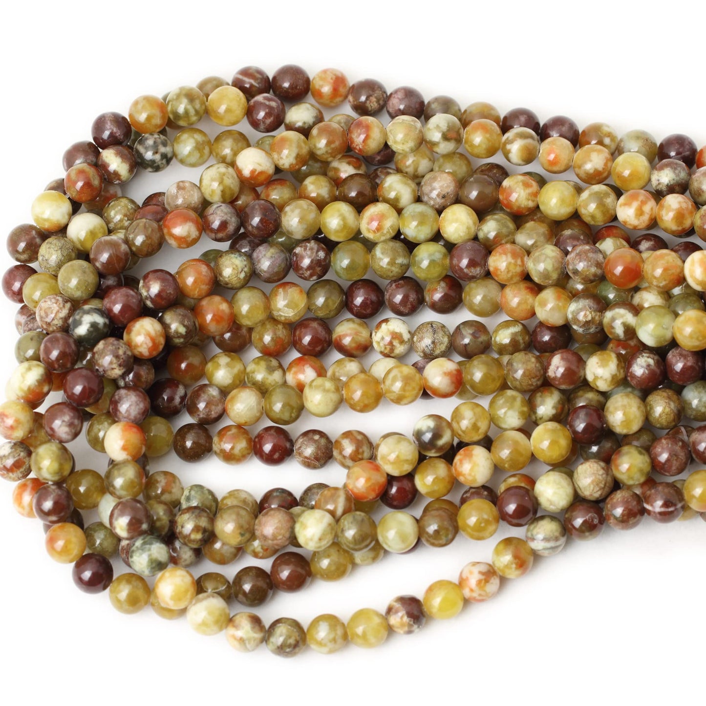 CHEAVIAN 45PCS 8mm Natural Yellowish Green Serpentine Jade Round Loose Stone Beads for Jewelry Making 1 Strand 15"