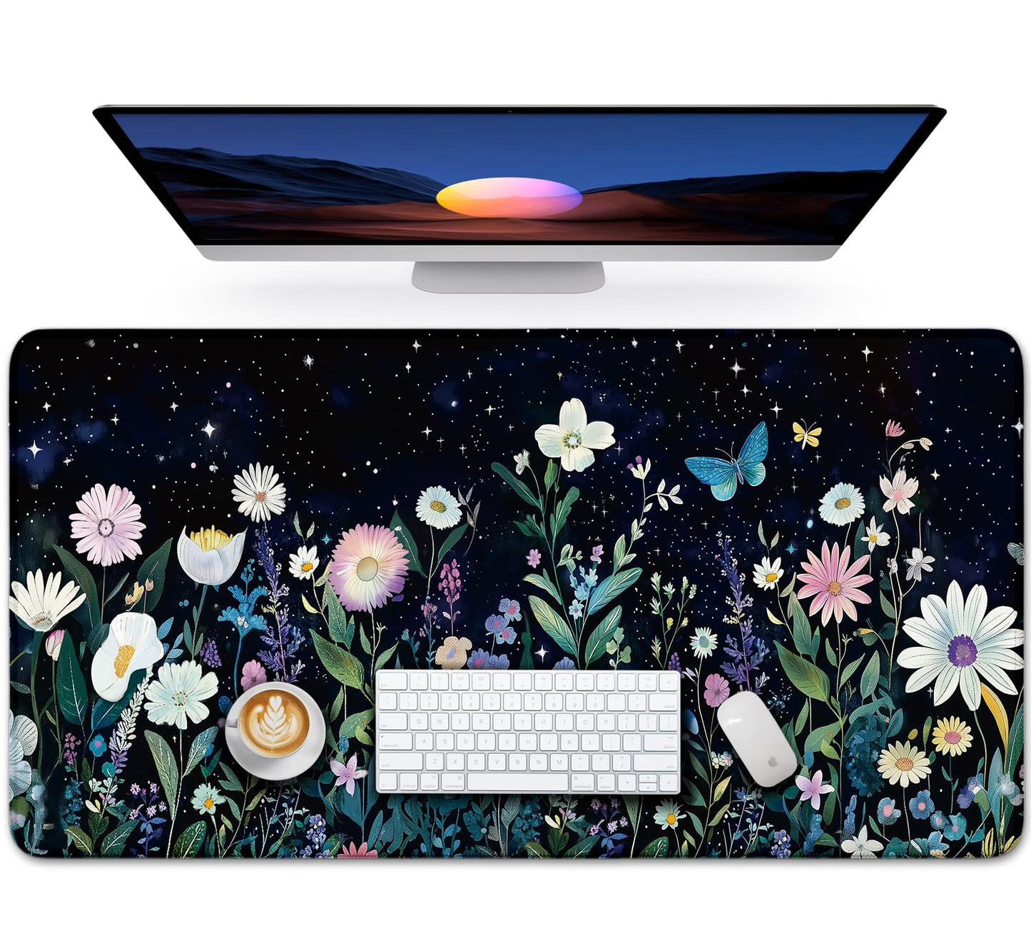 Large Mouse Pad for Desktop, Cute Desk Mat Pad Protector for Work & Gaming, Aesthetic Pretty Anti-Slip Laptop Blotter Cover for Office School Home Supplies, Celestial, 31.5" x 11.8"