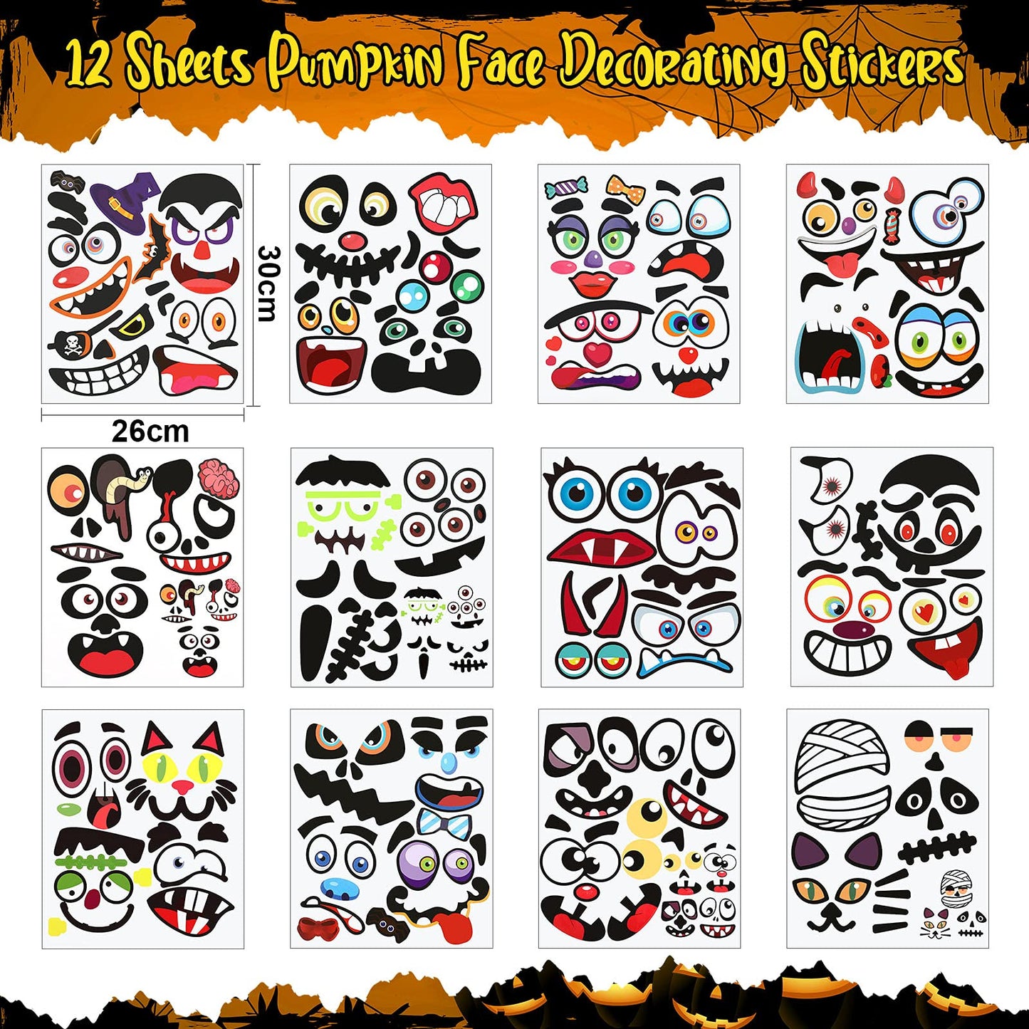 Outus 178 Pcs Halloween Pumpkin Stickers Craft Decorating Kit, 16 Foam Pumpkins 12 Decorating Stickers and 150 Glitter Maple Leaf for DIY Crafts Fall Thanksgiving Party Decorations