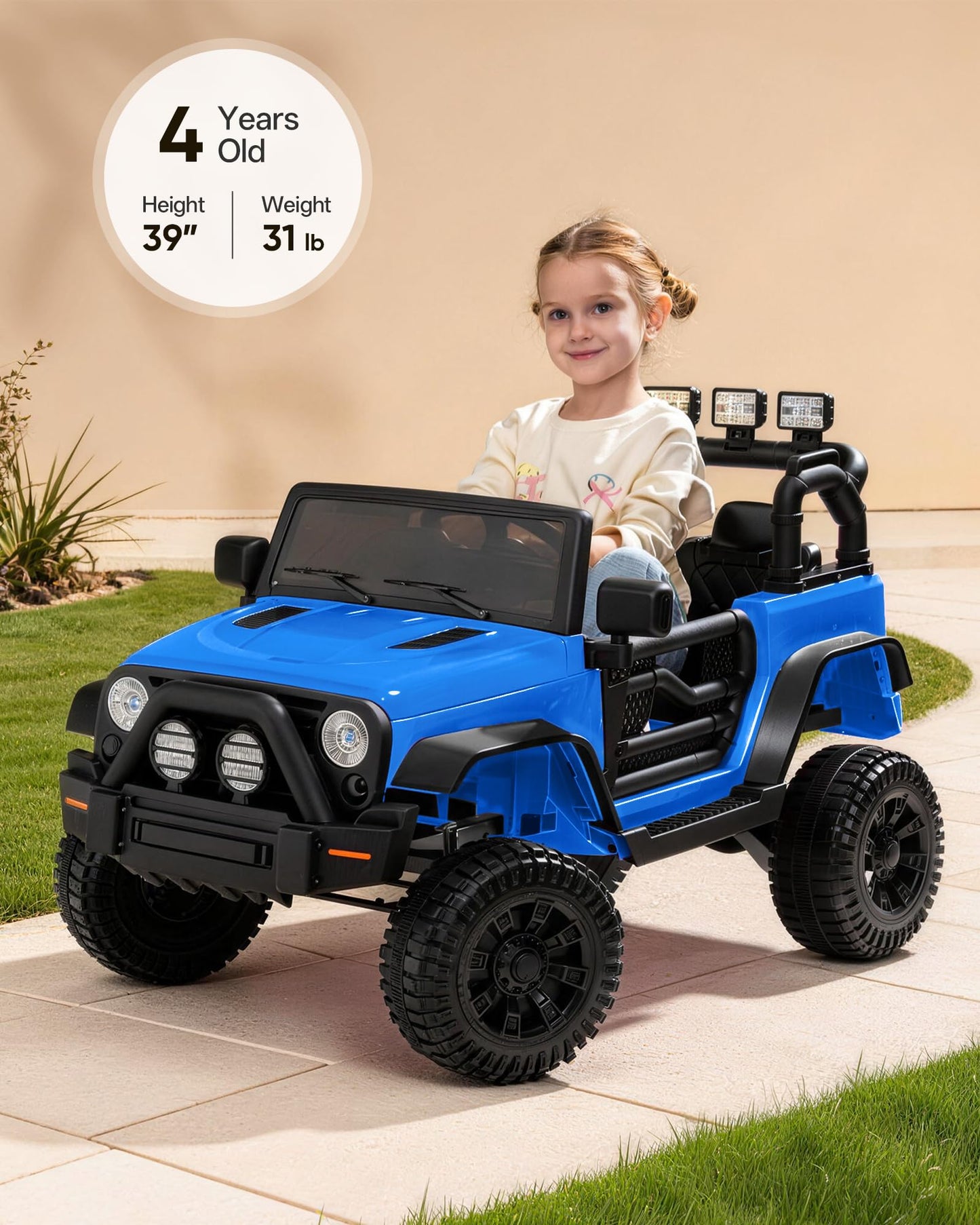 Outfunny Kids Ride on Car Toy, 12V Electric Car for Kids with Remote Control, LED Light - Blue