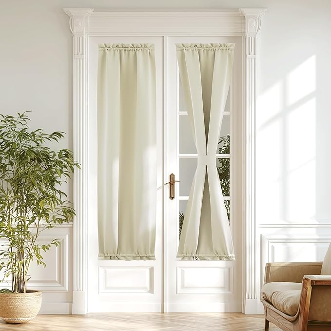 NICETOWN Sidelight French Door Room Darkening Curtain Light Blocking Window Curtain for Narrow Glass Door Rod Pocket Blackout Drapes with Tieback 20 inch by 72 inch, 1 Panel, Light Beige