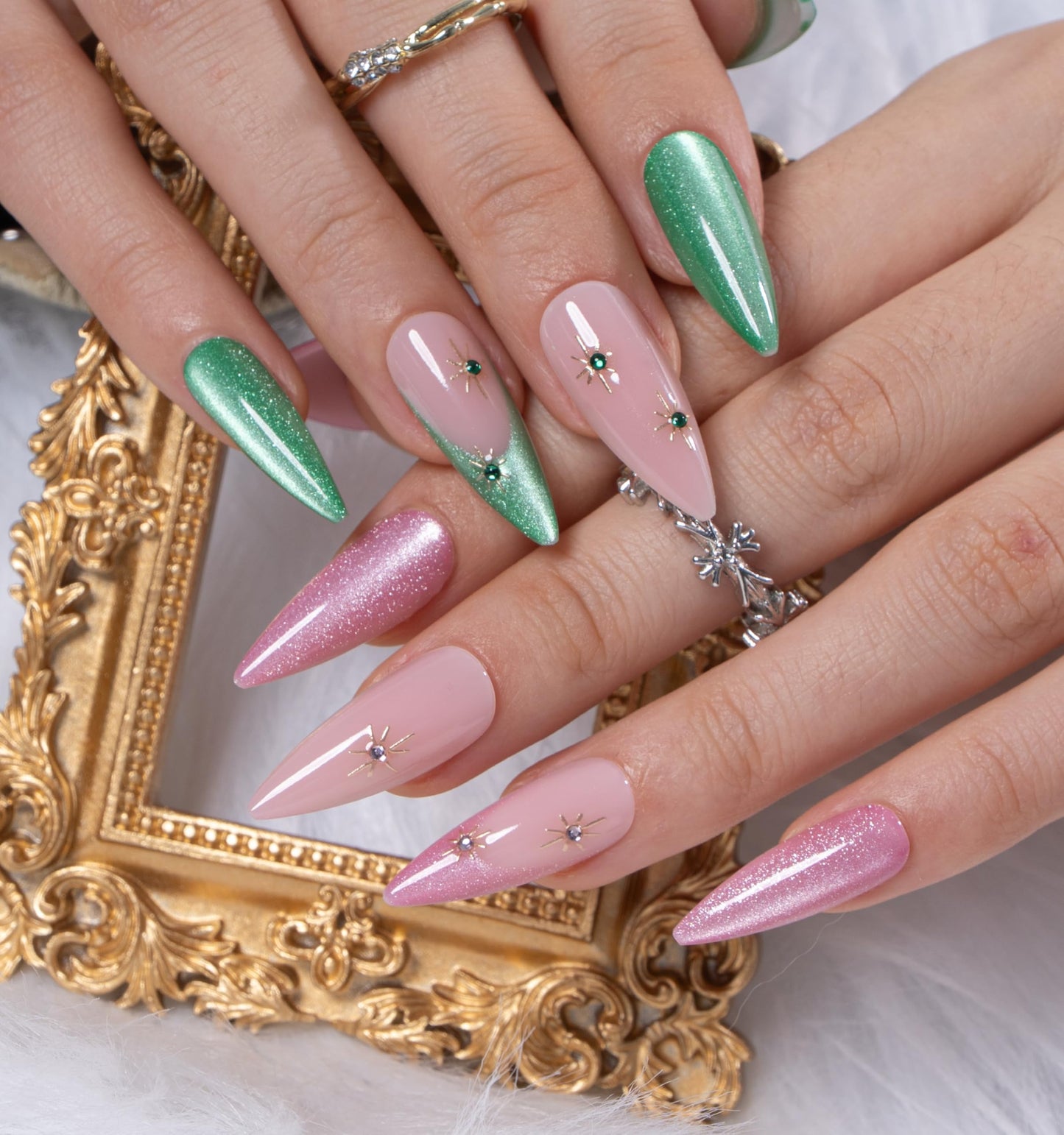 CurvLife Soft Gel Almond Press On Nails, Long-Lasting Reusable Fake Nails Kit with Glue & Tabs, 30pcs Salon-Quality Stick On Nails for Women At-Home Manicure (Enchanted Duo)
