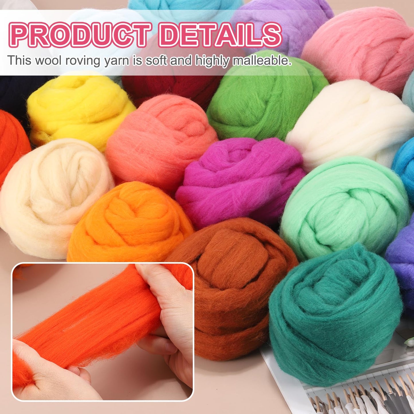 MECCANIXITY Wool Roving Yarn Soft Felting Wool 120g/4.23oz Pure Chunky Roving Yarn for Needle Felting Knitting Blanket Spinning Weaving Art DIY Craft Light Brown