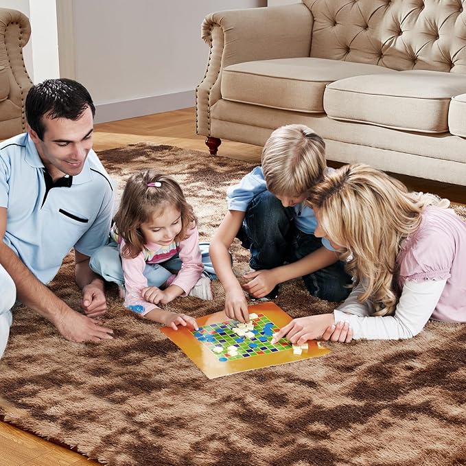 Fluffy Shag Area Rugs for Bedroom, 5x7 Ft Tie-Dyed Coffee Upgrade Anti-Skid Rectangular Cozy Rug, Indoor Shag Fuzzy Carpets for Boy and Girls Room Dorm Home Decor Aesthetic