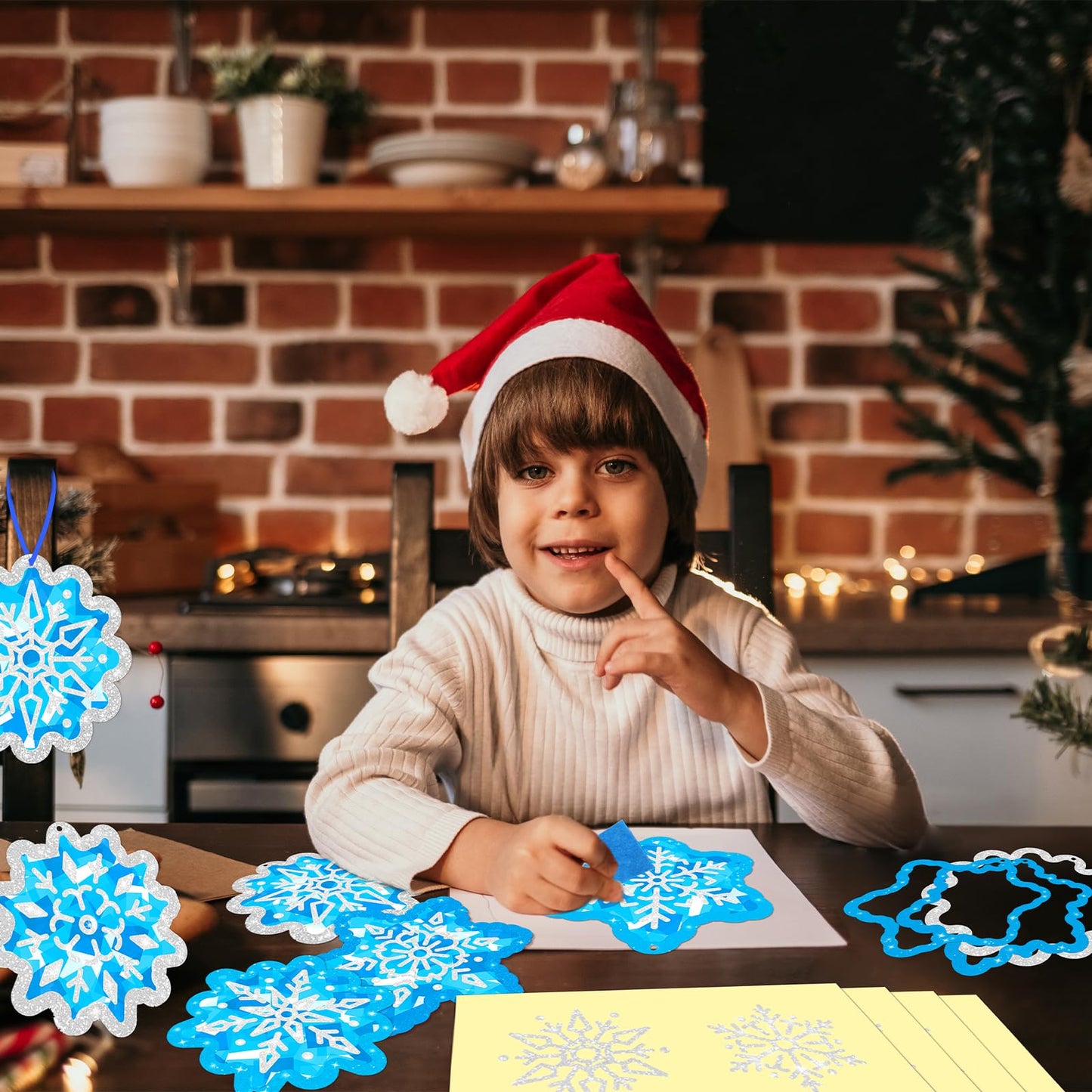 40pcs Christmas Crafts Bulk – Snowflake Paper Suncatcher DIY Kits for Winter Party, Holiday Ornaments, Classroom Decorations