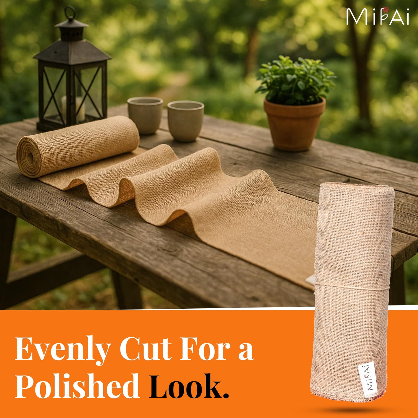 Mifai Burlap Table Runners 12in x 30 ft(10 Yards)-Cut to Your Length Burlap Roll -50 Yarns/10cm Density-Ecofriendly- Reusable- Perfect for Crafts, Décor, Gift Wrapping, DIY and Gardening