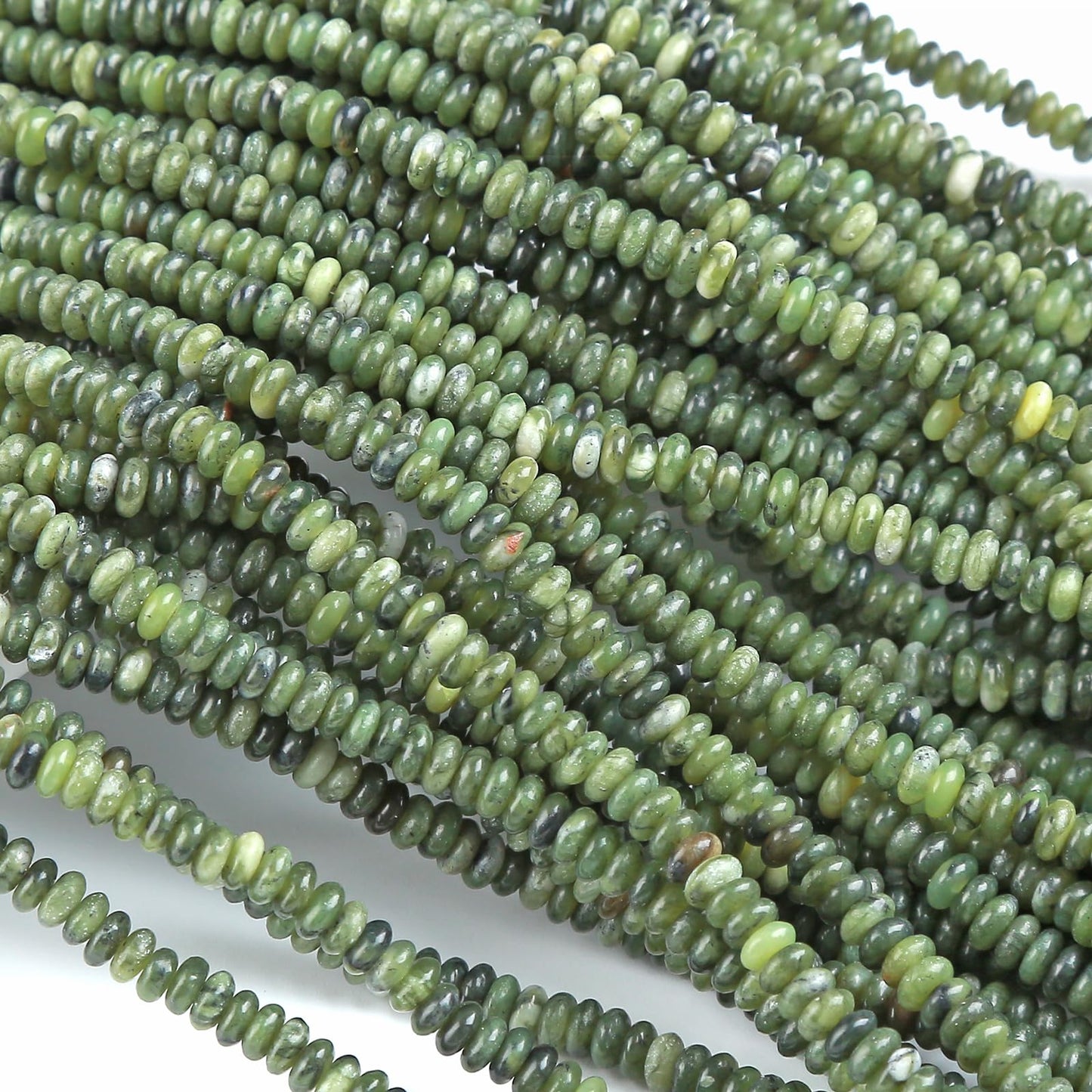 150PCS 2x4mm Natural Chinese Green Jade Rondelle Beads Abacus Disk Stone Beads Round Loose Spacer Gemstone Beads for DIY Bracelet Necklace Jewelry Making