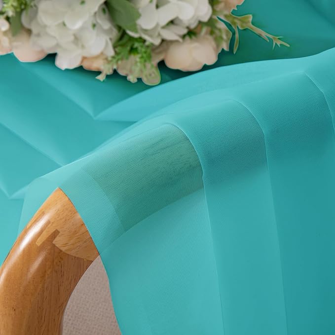 Chyhomenyc Turquoise Sheer Valances for Windows - Light Filtering Small Kitchen Curtains, Rod Pocket Short Top Window Treatment Decor for Living Room Bathroom Basement, 42Wx16L inches, 2 Panels