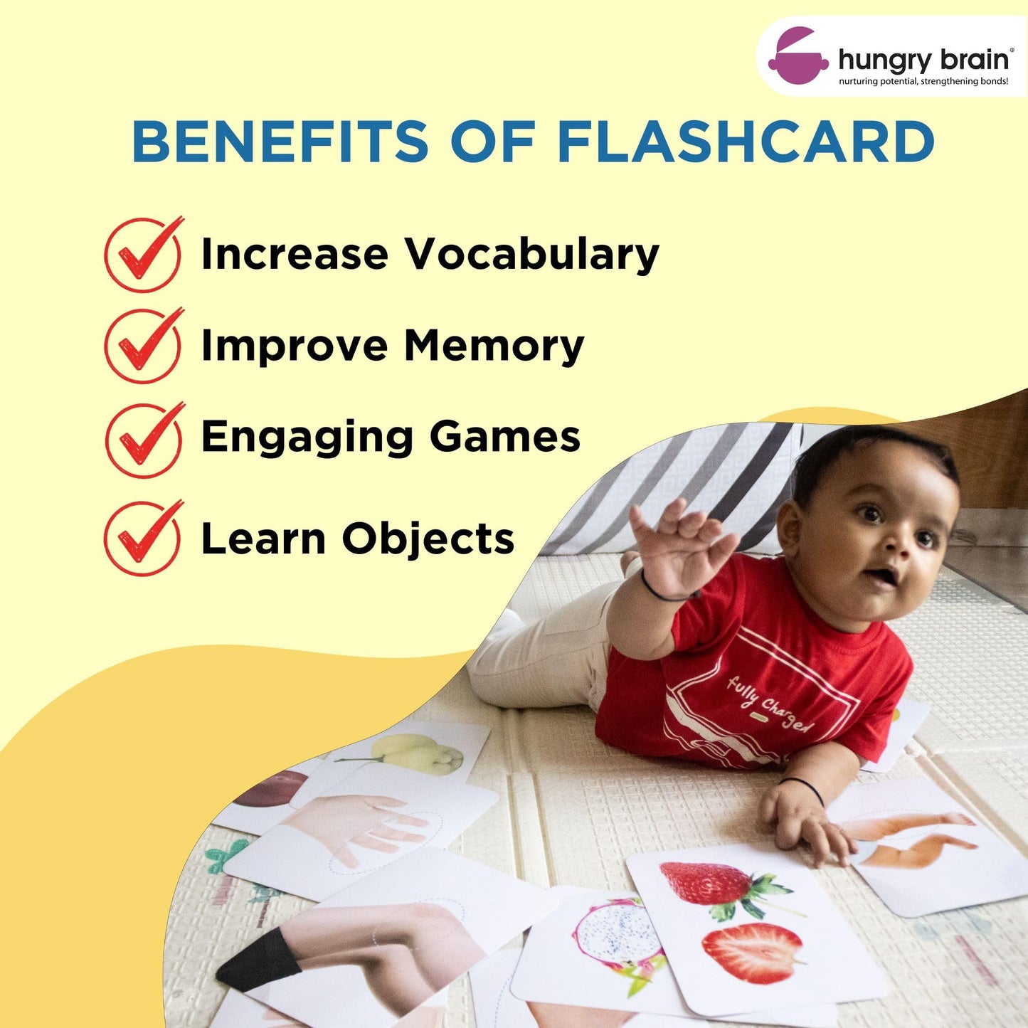 Hungry Brain Fruits Educational High Contrast Baby Flash Cards 3 Months to 6 Years | Visual Stimulation Cards | Brain Development, Montessori Early Learning for Toddlers, Infants, Preschool Kids
