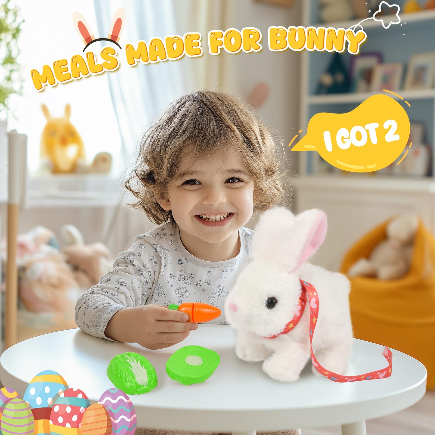 Voichic Easter Robot Bunny Pal- Bunby My Realistic Bunny Toy, Hopping Bunny with Sounds, Jumping, Twitching and Shaking Ears, Interactive Plush Bunny for Kids, Birthday Gift for Toddler (White)