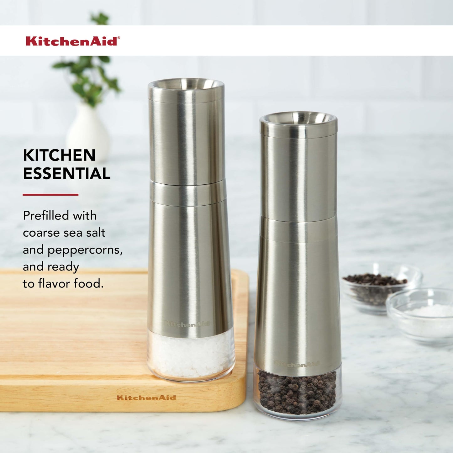 KitchenAid Stainless Steel Filled Salt Grinder, 8 Inch