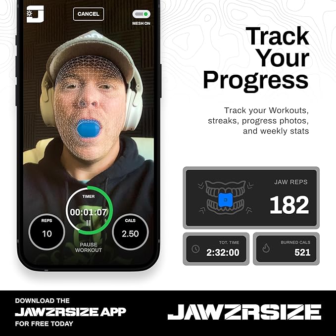 Jawzrsize Pop 'N Go Jaw, Face, and Neck Exerciser - Define Your Jawline, Slim and Tone Your Face, Look Younger and Healthier - Helps Reduce Stress and Cravings - Facial Exerciser