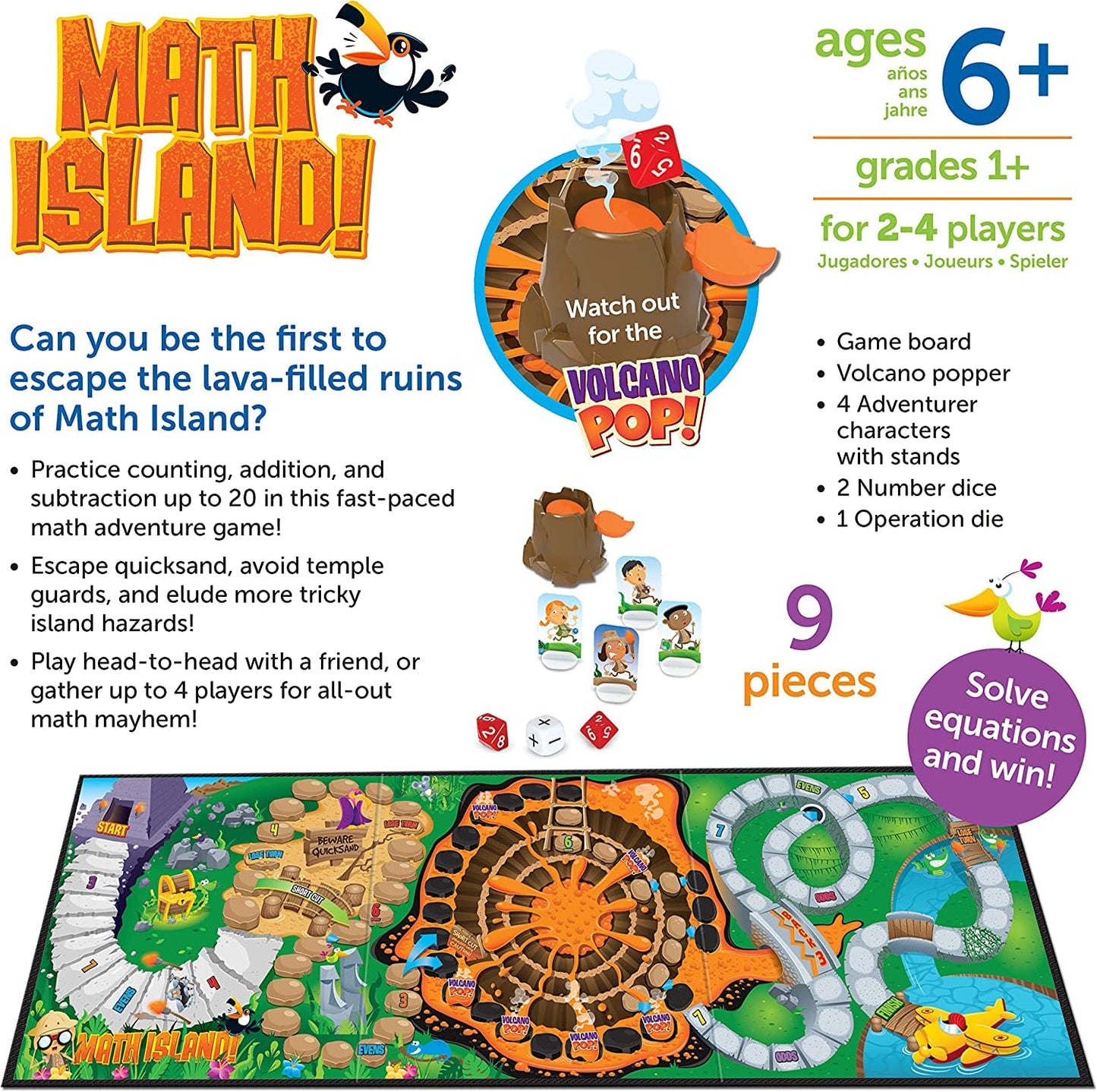 Learning Resources Math Island Addition & Subtraction Game - Math Manipulatives, Educational Board Toys, Classroom Flash Cards , Volcano Toy, STEM Kids, Gifts for Boys And Girls , Montessori