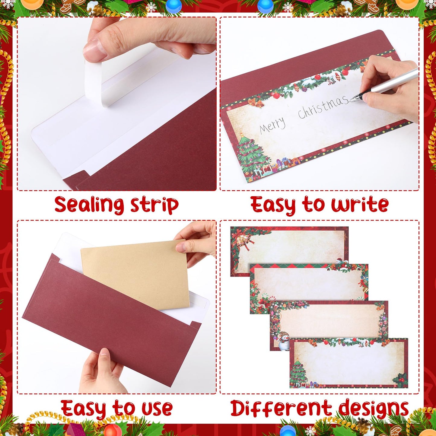 Zhanmai 60 Christmas Envelopes #10 Holiday Xmas Self Adhesive Envelopes for Mailing, Office, Business, Wedding, Birthday, Party, Gift Supplies, 4.13 x 9.53 Inch