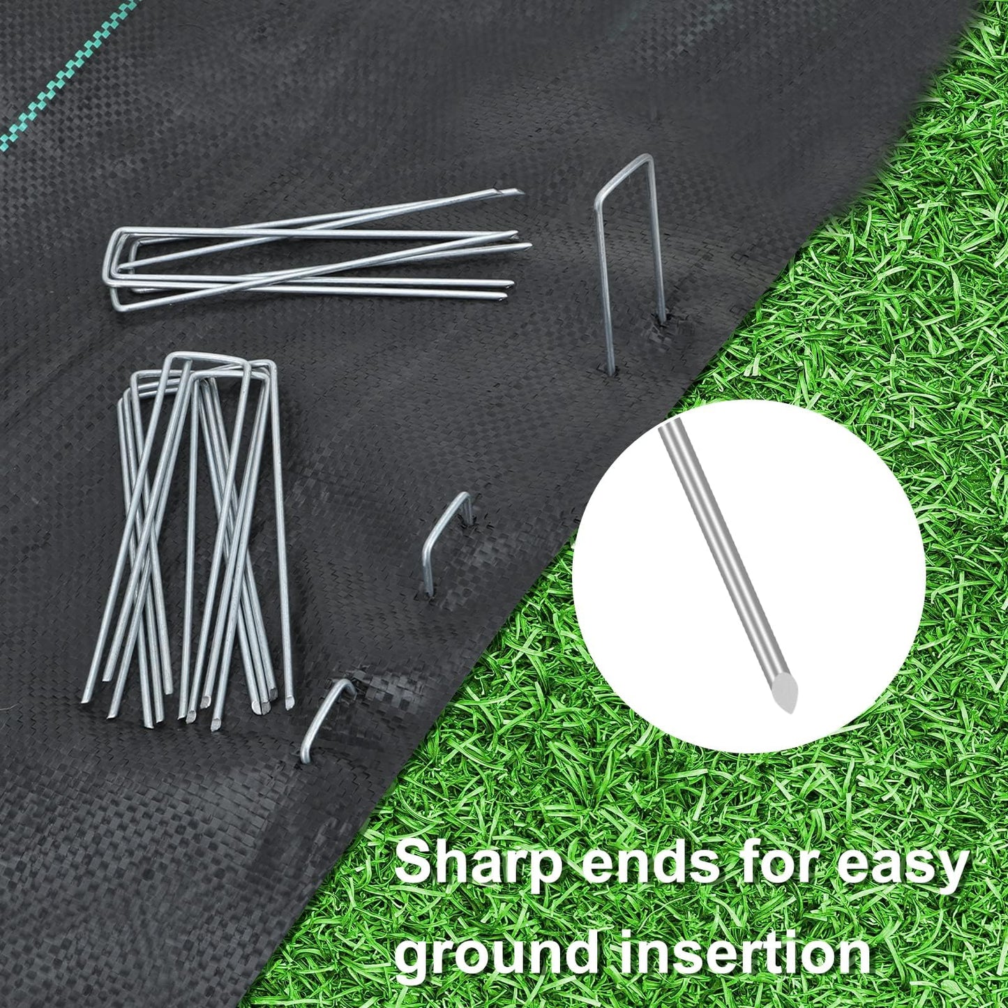 BEBEKULA 200 Pack 6 Inch Garden Stakes, Galvanized Landscape Staples for Weed Barrier Fabric, Heavy Duty Sod Pins Securing Pegs Netting Ground Sheets and Fleece, Ground Cover, Irrigation Tubing