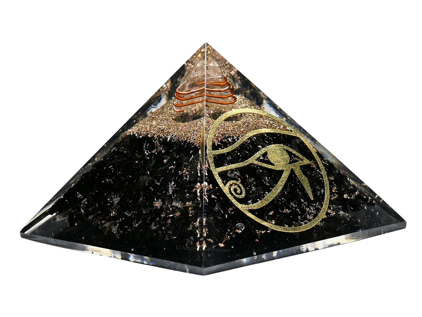 Amazing Gemstone Large Black Tourmaline Orgonite Pyramid | Eye of Ra Organ Pyramid for Positive Energy Healing