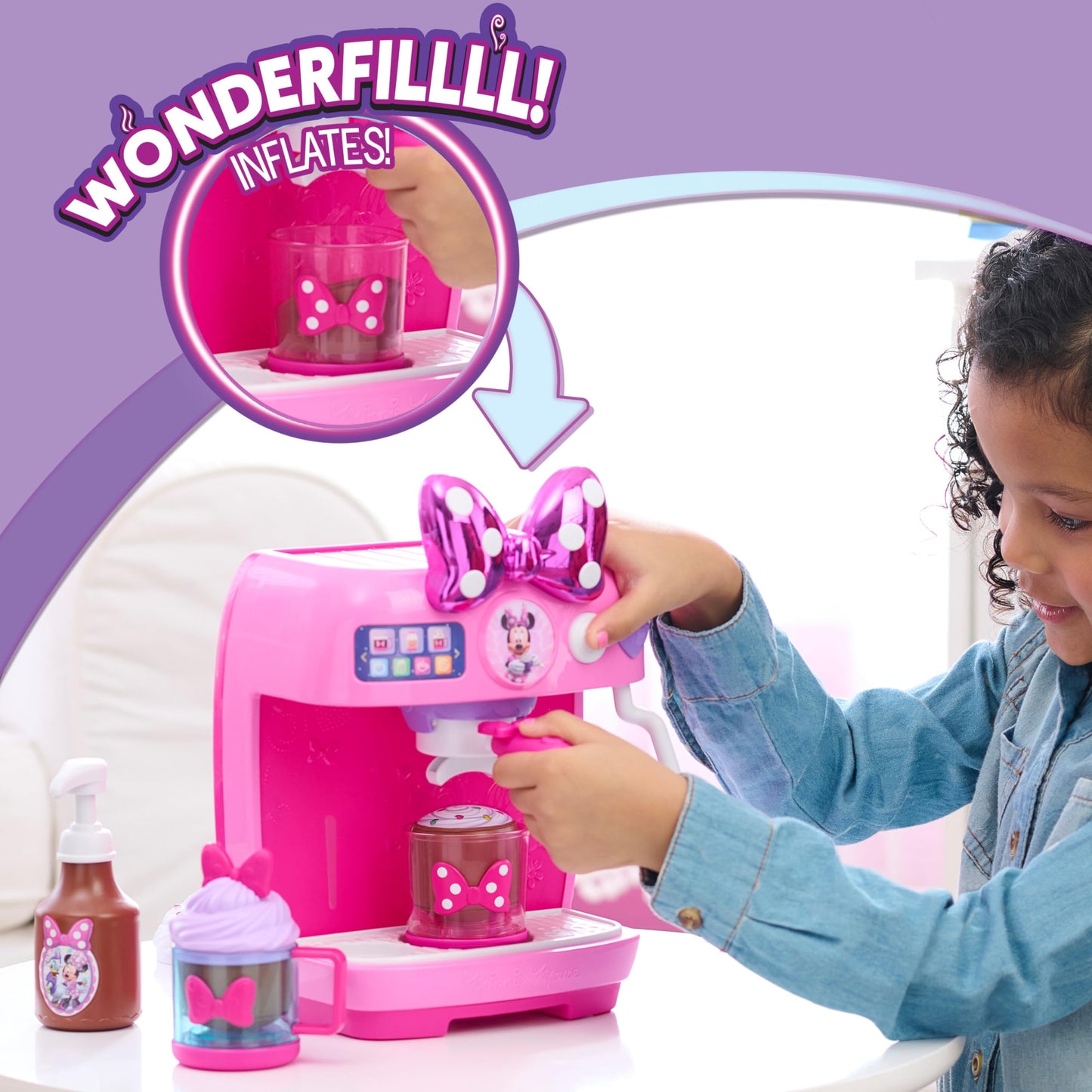Disney Jr. Minnie Mouse Rise & Shine Bowrista Set, 10 Inch Play Espresso Machine, Ages 3 and Up
