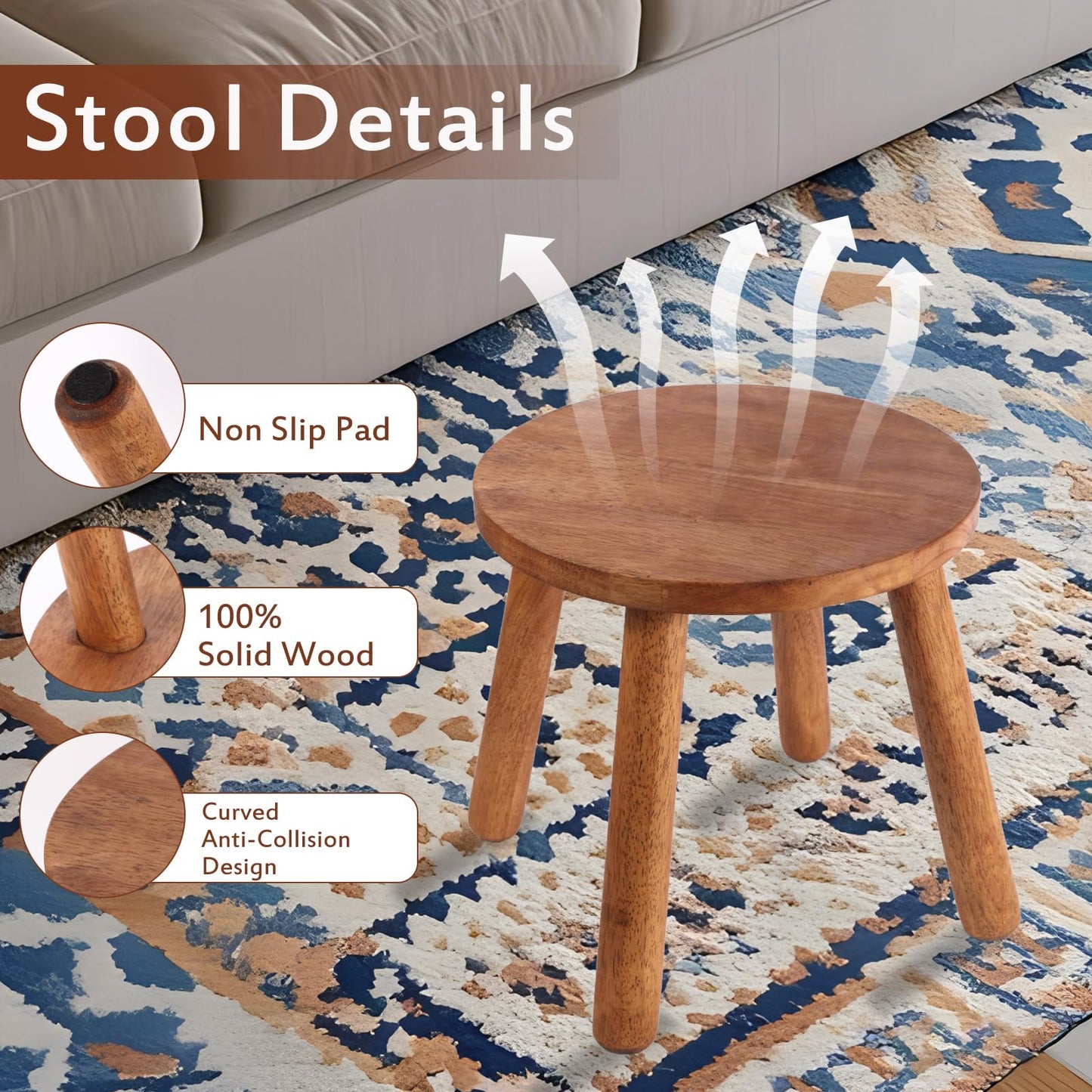 zaowofires Round Solid Wooden Step Stool， Garden Stool，11.8''H,Plant Stool ，Wood Legs Detachable for Plant Stand, Kitchen, Bathroom，Bedroom，Livingroom (Walnut, 11.8inch)