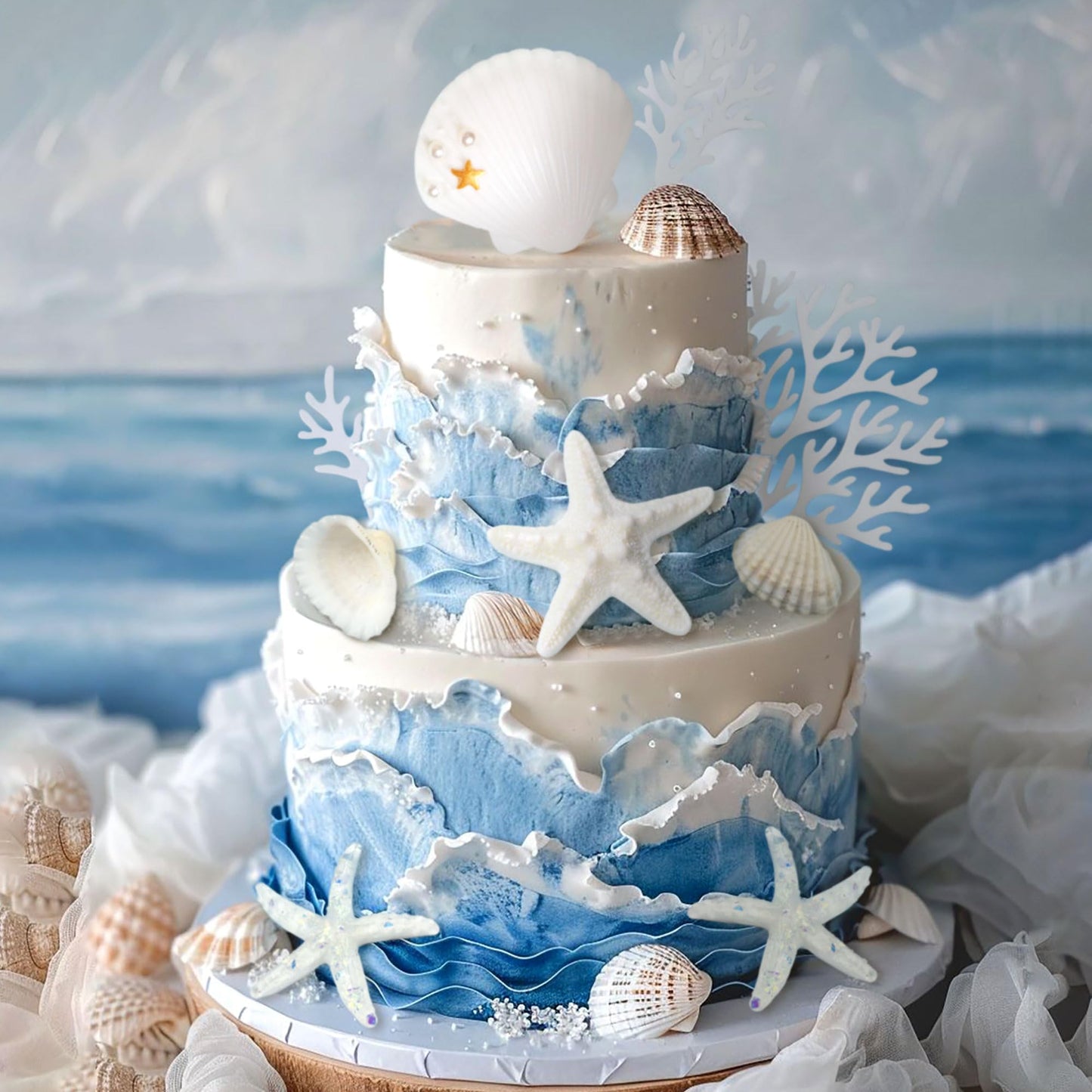 Beach Seashells Cake Decorations Under the Sea Cake Topper Under the Sea Birthday Party Decorations Starfish Shells Ocean Cake Topper Summer Beach Party Supplies
