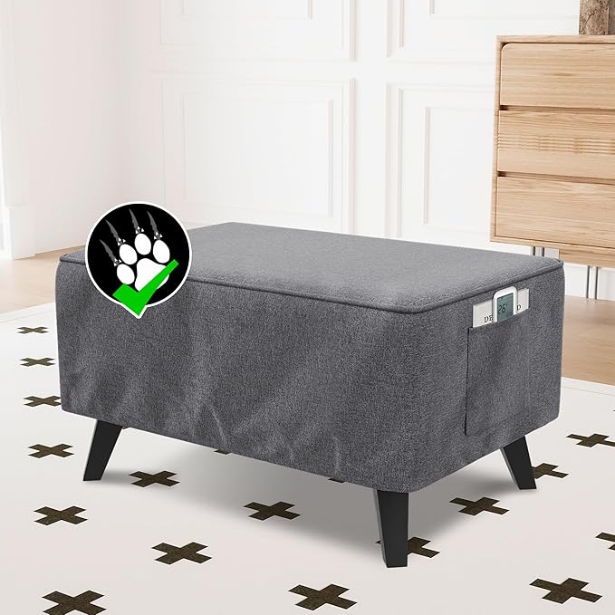 H.VERSAILTEX Ottoman Cover Slipcover Rectangle Fit Length 33"-34" Footrest Sofa Slipcovers Stool Cover Footstool Protector Covers Feature Thick Durable Linen Look Fabric Washable - Heather Grey