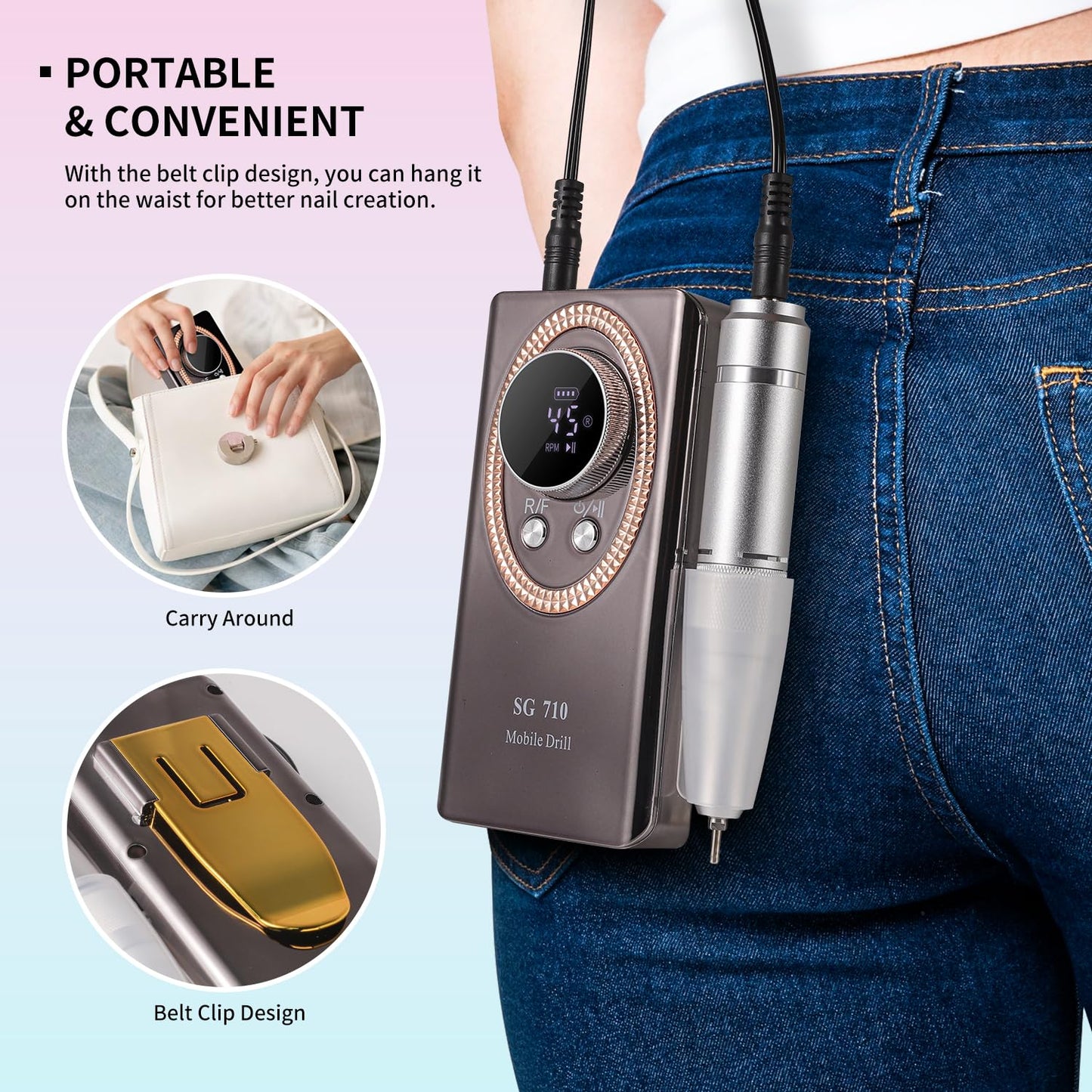 Electric Nail File for Acrylic Nail Kit 45000RPM Electric Black Nail Drill Professional Manicure Pedicure Set with Nail Drill Kit Bits Efile Cordless for Manicure