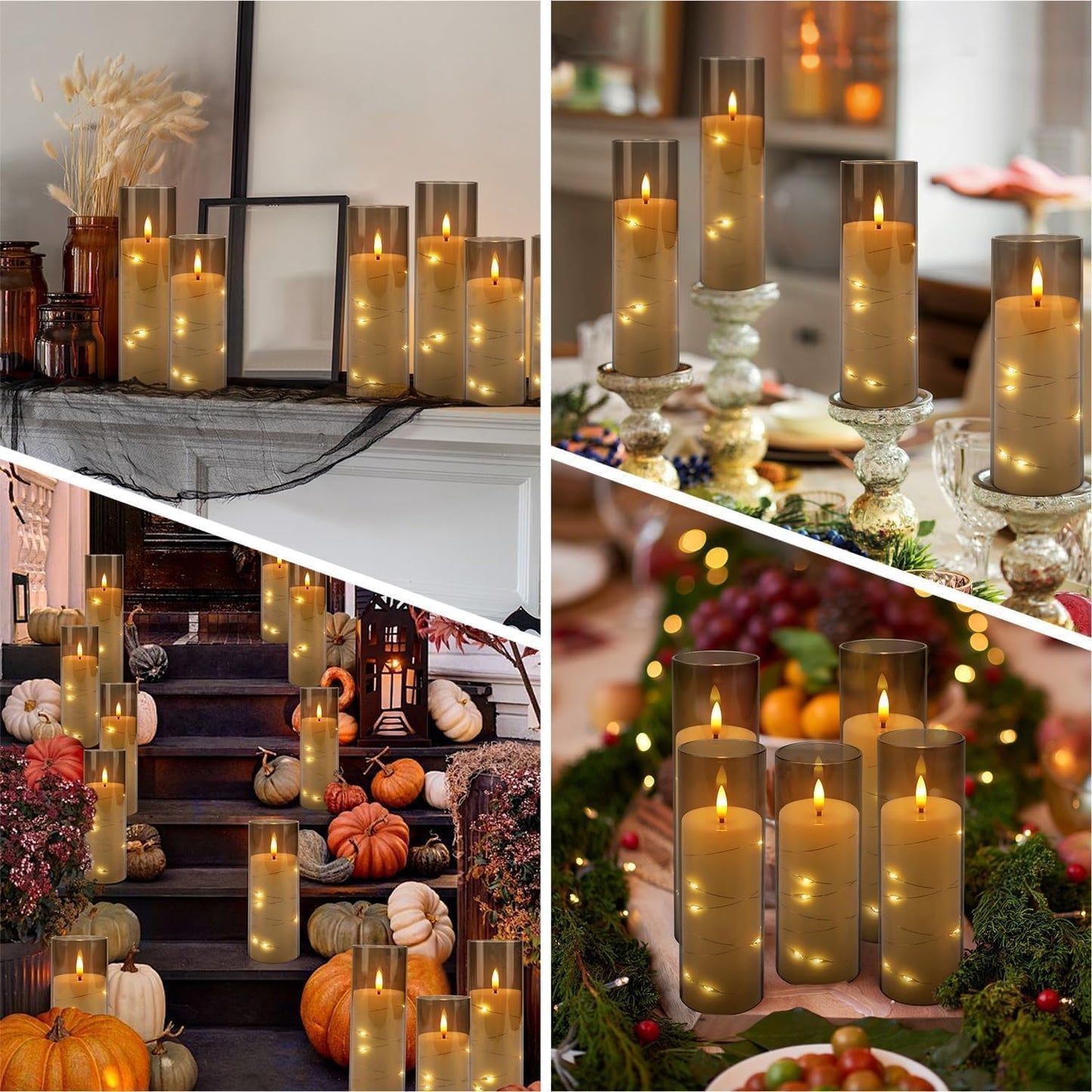 YOROXRG 24 Pack Halloween Decoration Flickering Flameless Candles, Battery Operated LED Candles for New Year, Home Decor, Parties, Wedding,Christmas(D2.2 x H 5" 6" 7") Grey