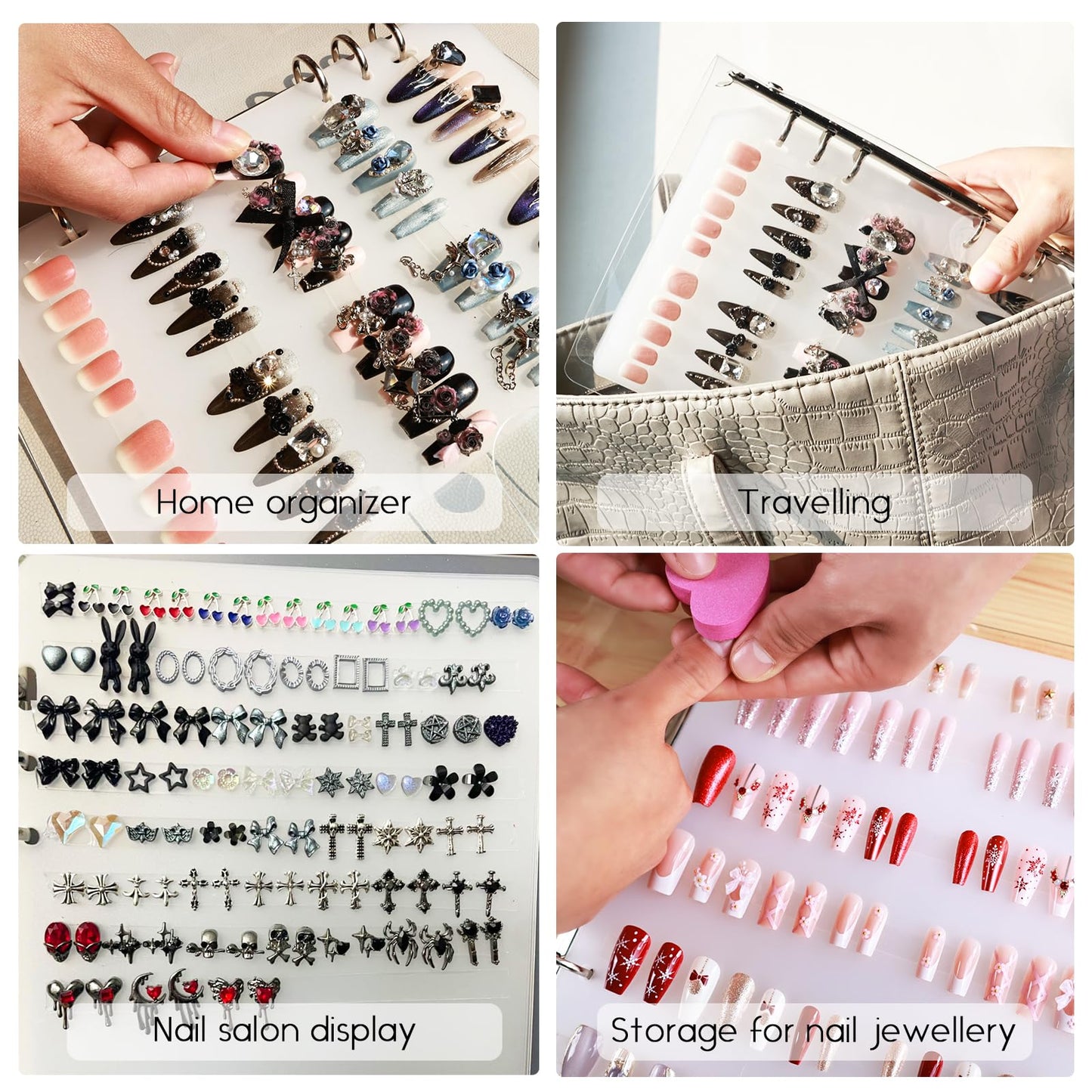 Yazikisa Large Press on Nail Organizer Book Insert Pages 6 Sheets Fake Nails Storage Insert Page Acrylic Salon Display Supplies Removable with Double-Sided Adhesive A4 Size