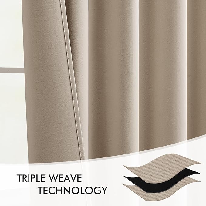 MIULEE Taupe Back Tab Blackout Curtains 63 Inch Length 2 Panels Set for Living Room Bedroom Privacy, Rod Pocket/Pinch Pleat Thermal Insulated Room Darkening Pleated Light Blocking Drapes
