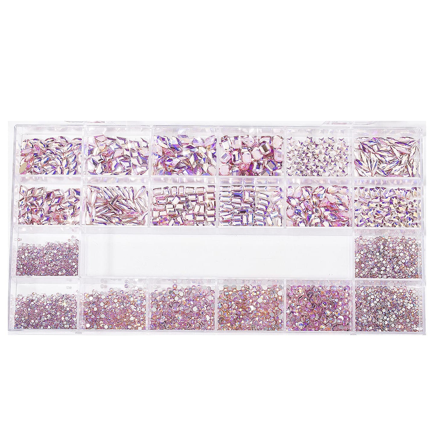 DZHILHMX Nail Rhinestones - 4300pcs Crystal Pink AB, Multiple Shape Gems, Flat Back Rhinestones, with Kit and Glue Gel, for Nail Art