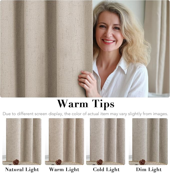 H.VERSAILTEX 100% Blackout Curtains for Bedroom Thermal Insulated Linen Textured Curtains Heat and Full Light Blocking Drapes Living Room Curtains 2 Panel Sets, Cobblestone, 52x72 Inch