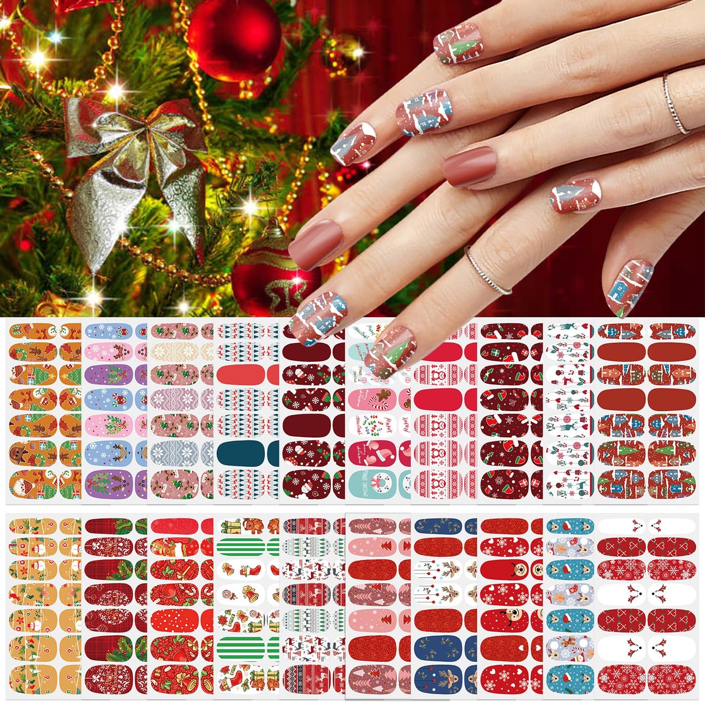 SILPECWEE 20 Sheets Christmas Nail Polish Strips Full Nail Wraps for Women Holiday Self Adhesive Nail Polish Stickers Gel Nail Strips Fingernail Manicure Stickers with 1pc File