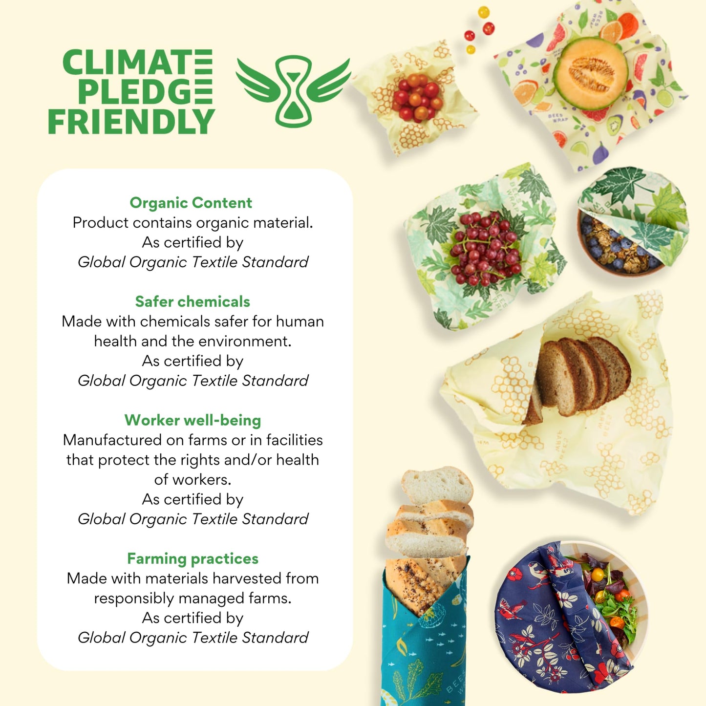 Bee's Wrap Vegan Beeswax Wraps for Food - 3 Pack of Assorted Beeswax Wraps - 2 Medium & Sandwich Wrap - Plastic Free Made in USA Reusable Natural Food Wrap - Meadow Magic