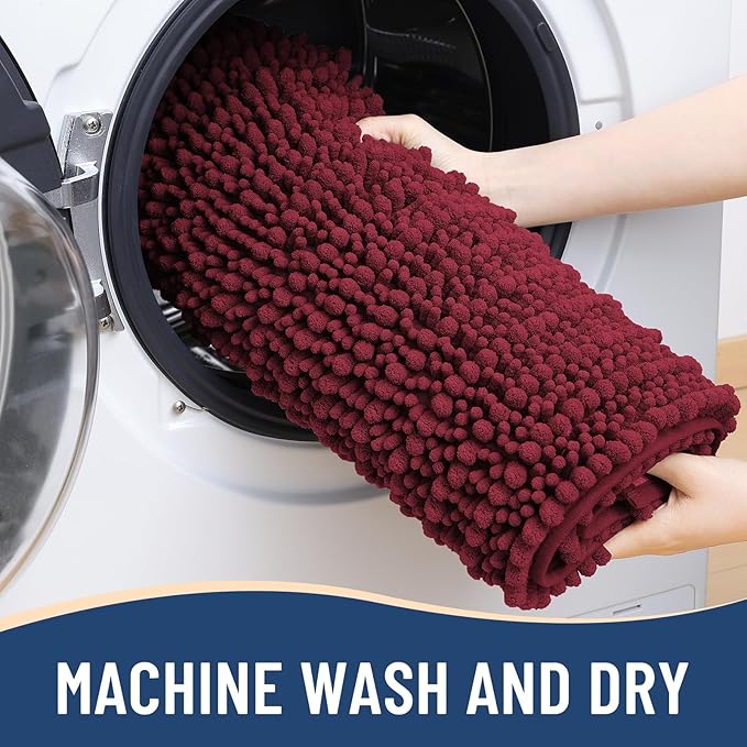 Arotive Luxury Chenille Bathroom Rug Mat, Extra Soft Thick Absorbent Shaggy Bath Rugs, Non-Slip Machine Wash Dry, Plush Bath Mats for Bathroom, Shower and Tub, 47x32, Burgundy