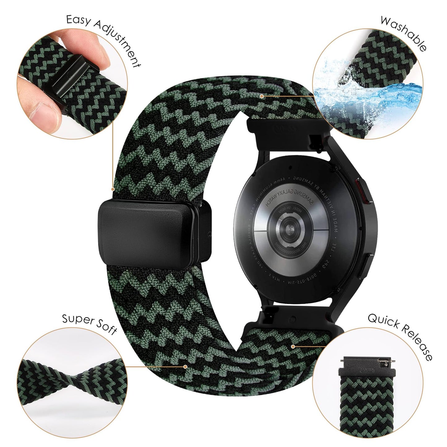 SIMYYO Nylon Magnetic Bands Quick Release Braided Nylon Watch Bands Stretchy Sport Replacement Strap for Men and Women 18mm 19mm 20mm 22mm