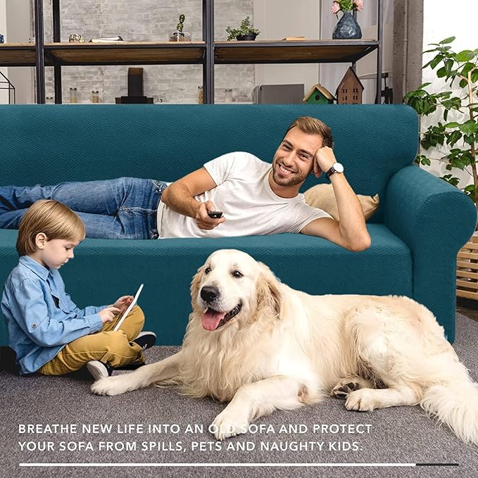 XINEAGE New 1 Piece Couch Covers for 3 Cushion Couch (79"-91") Stretch Sofa Cover Slipcover Pet Friendly Soft Washable Furniture Protector with Elastic Bottom for Kids,Dog (Sofa, Peacock Blue)