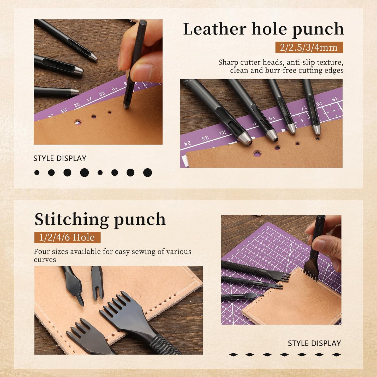 SHWAKK Leather Working Tools, All in One Leather Tooling Kit, Complete LeatherCraft Kit with Storage Bag, Stamping Tools for Sewing, Carving, Punching Stamping for Making and Handicrafts