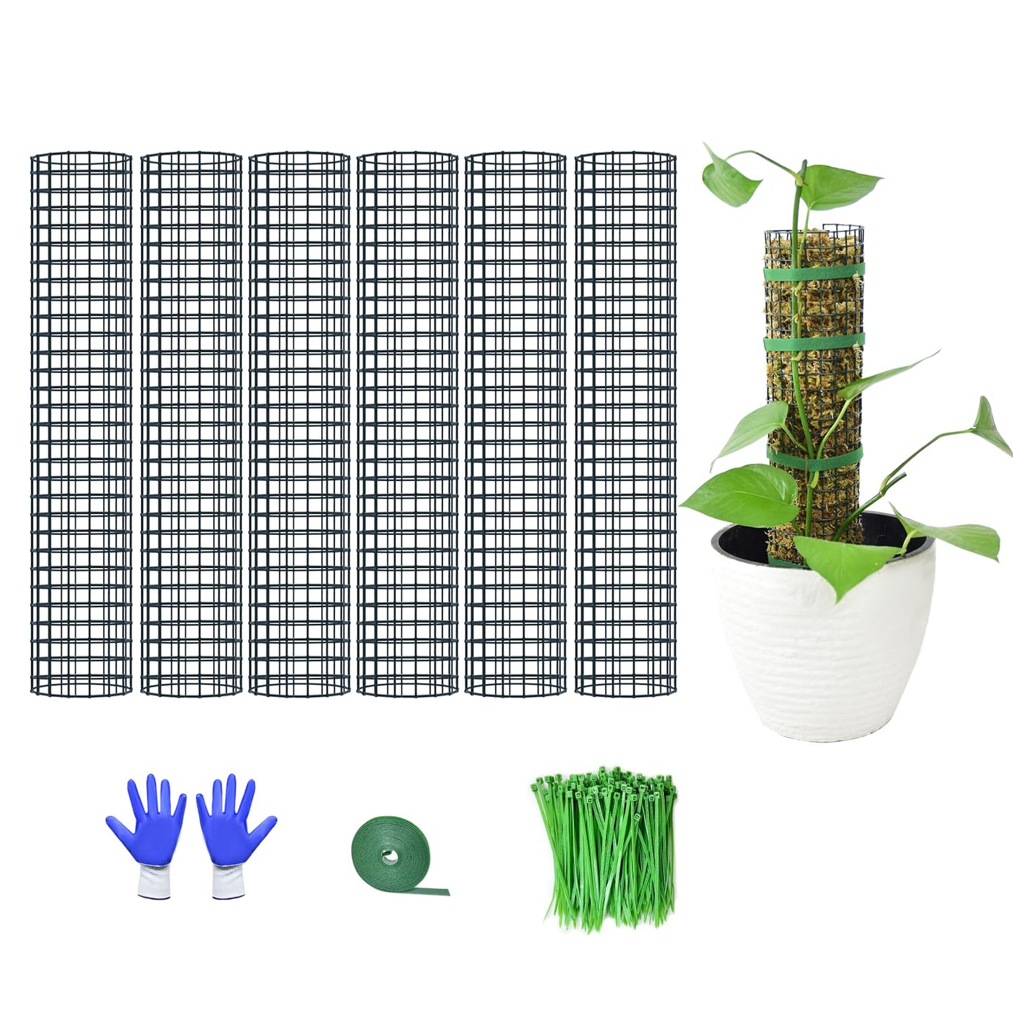 HOLANHING 6 Pack Metal Moss Pole, 15" Moss Poles for Plants Monstera, Stackable Sphagnum Moss Pole for Climbing Plants (6 Pack 15")
