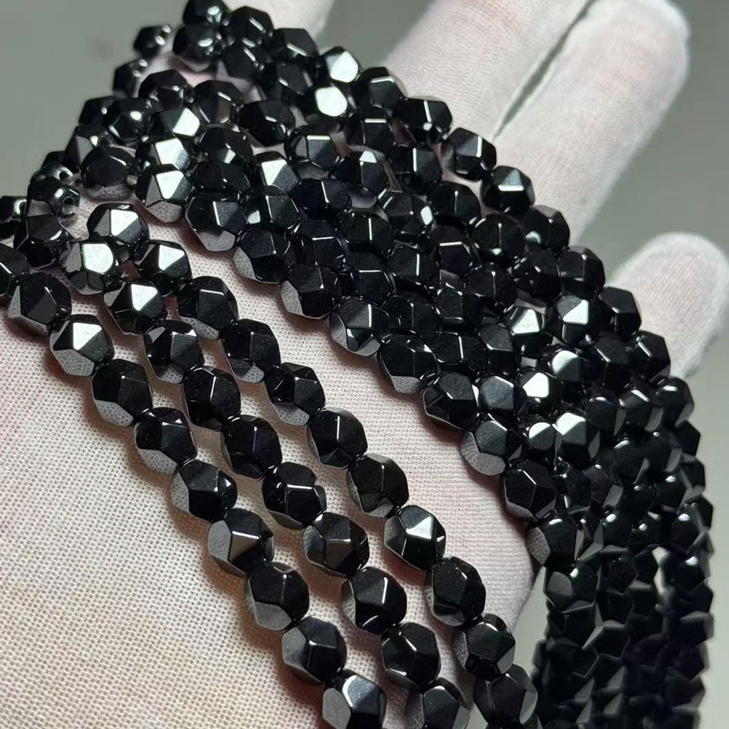 MJDCB Best Sellers Natural Stone Beads Faceted Polygon Hematite Energy Stone Healing Power for Jewelry Making(8mm)