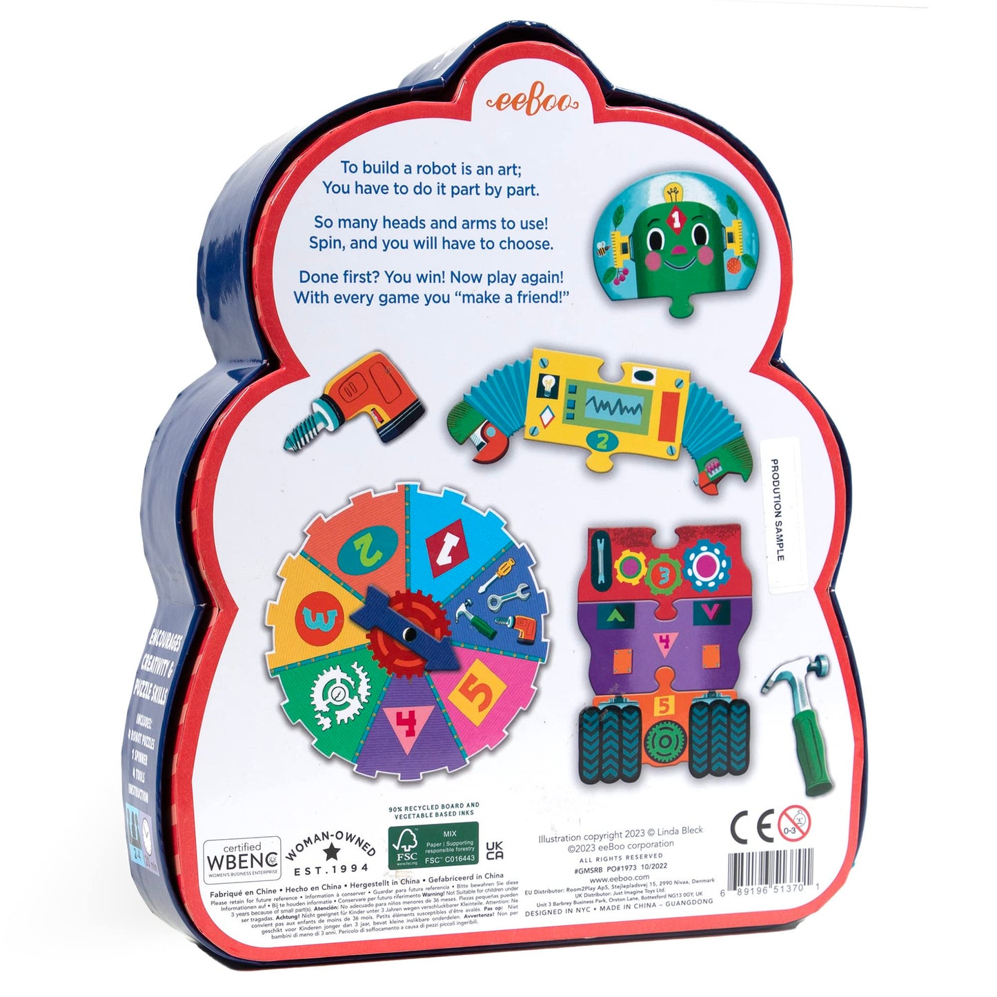 eeBoo Build a Robot Spinner Game - Award Winning Number Matching Robot Building Game, Screen-Free Fun for 2-4 Players, Kids Ages 3 and up