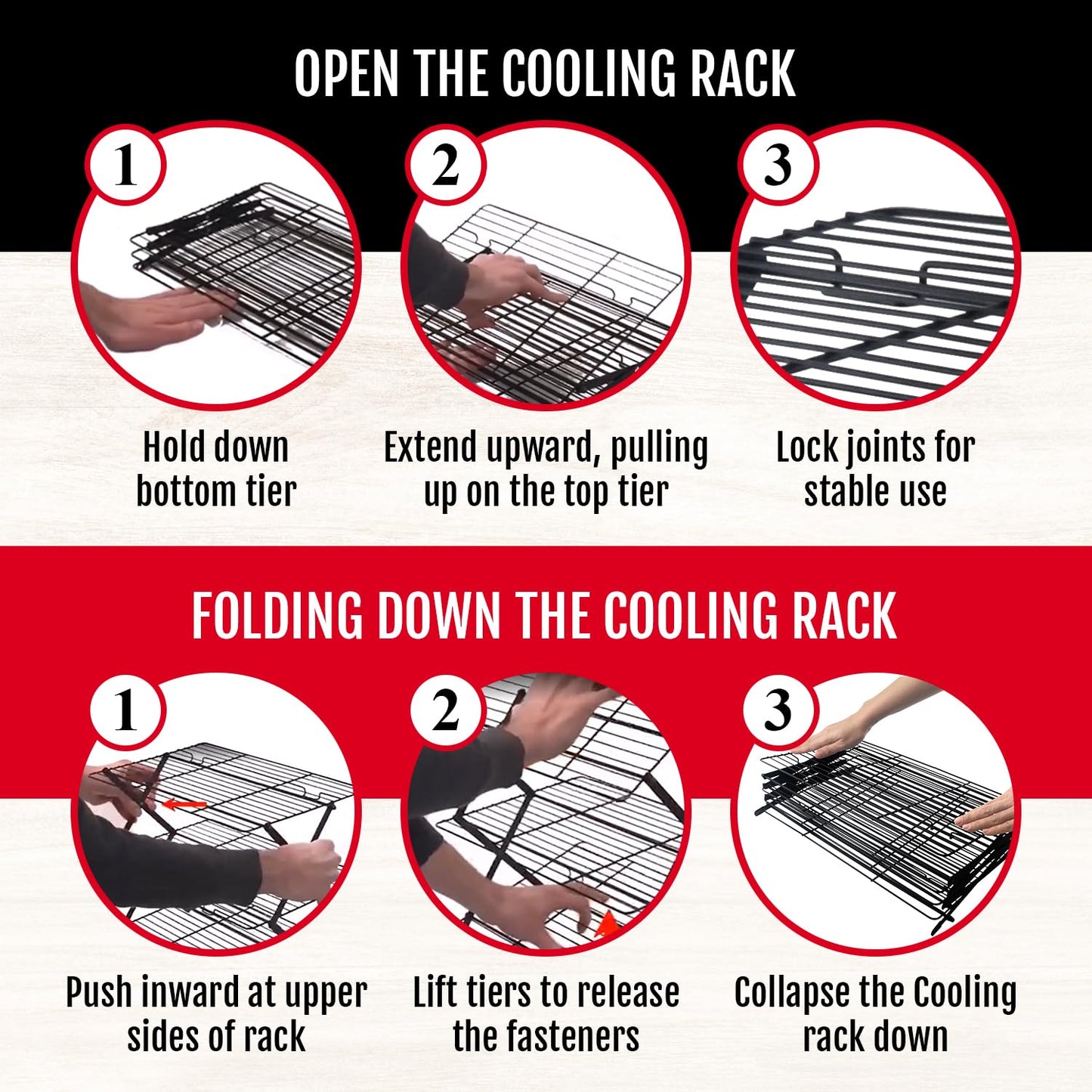 4-Tier Collapsible Cooling Rack For Baking - Expandable & Foldable Cookie Cooling Wire Rack - Baking Rack - Foldable Cooling Rack For Baking Supplies - Premium Quality & Sturdy Legs