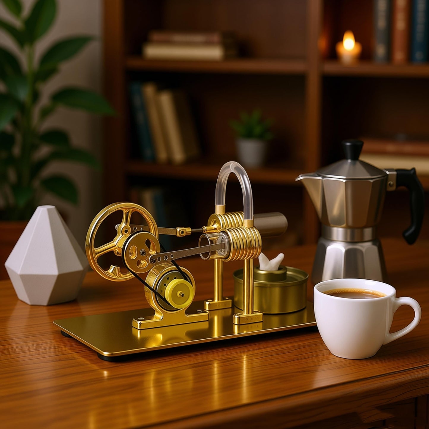 Xnrmevkh Hot Air Stirling Engine Motor Colorful LED Light Sterling Generator Model Golden