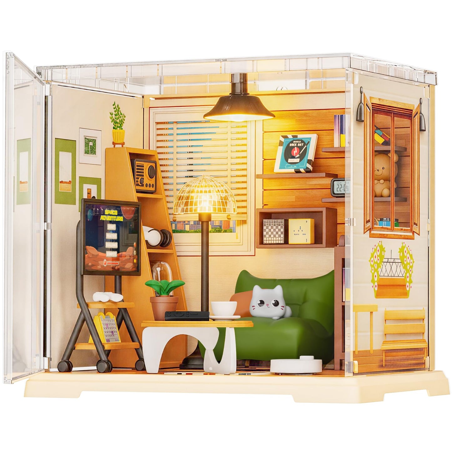 DIY Miniature Living Room Dollhouse Kit with LED, Suitable for Display Mini Figures, Make It Miniature, Mini Dollhouse Kit for Adults, Teens, and Beginners to Build, Gift for Friends and Hobbies